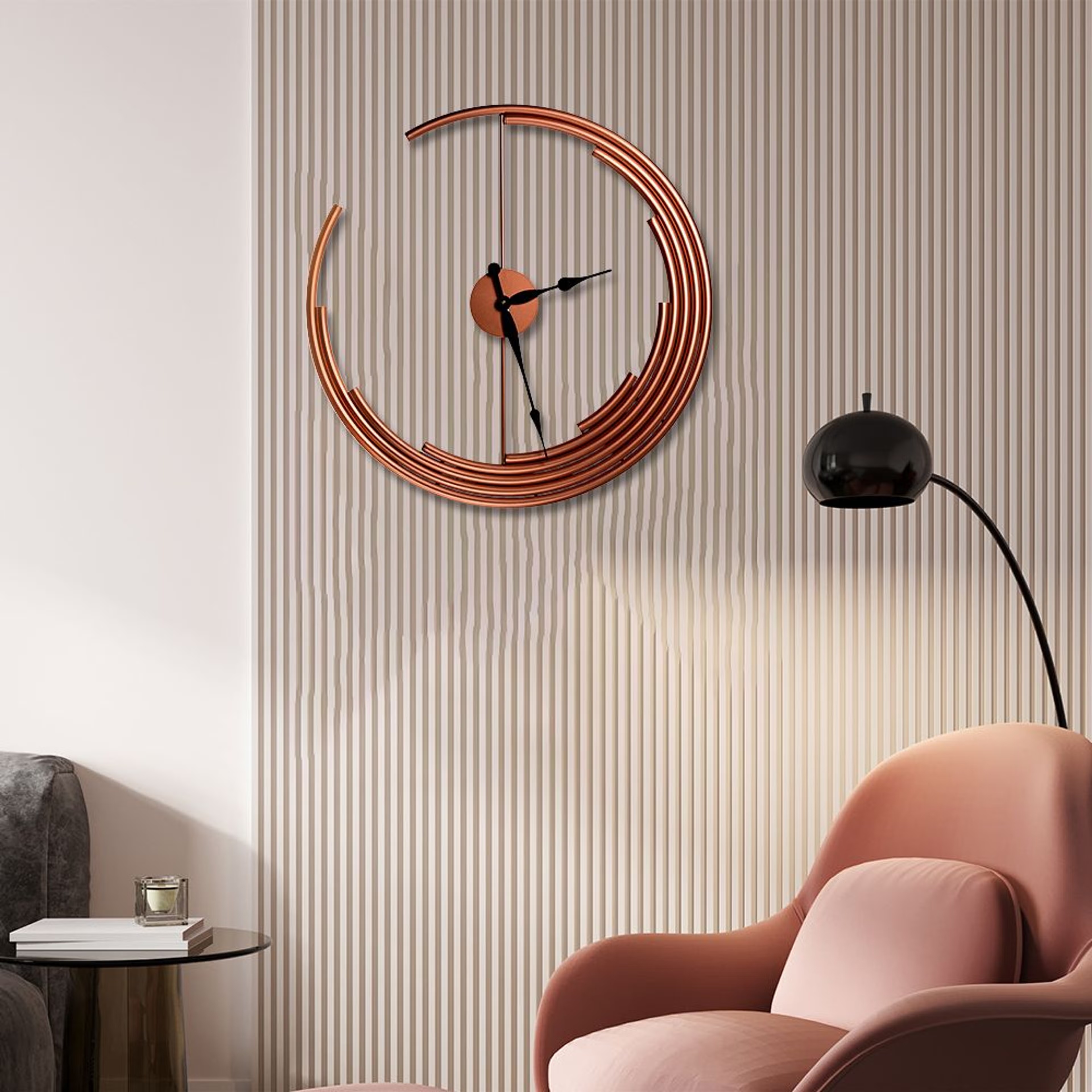Metal Analog Wall Clock Big | 26 Inch | Laser Cut Abstract Home Decor & Gifting Option | For Living Room Study Bedroom & Office Decor | Crate Clock Brown, 24 Inches
