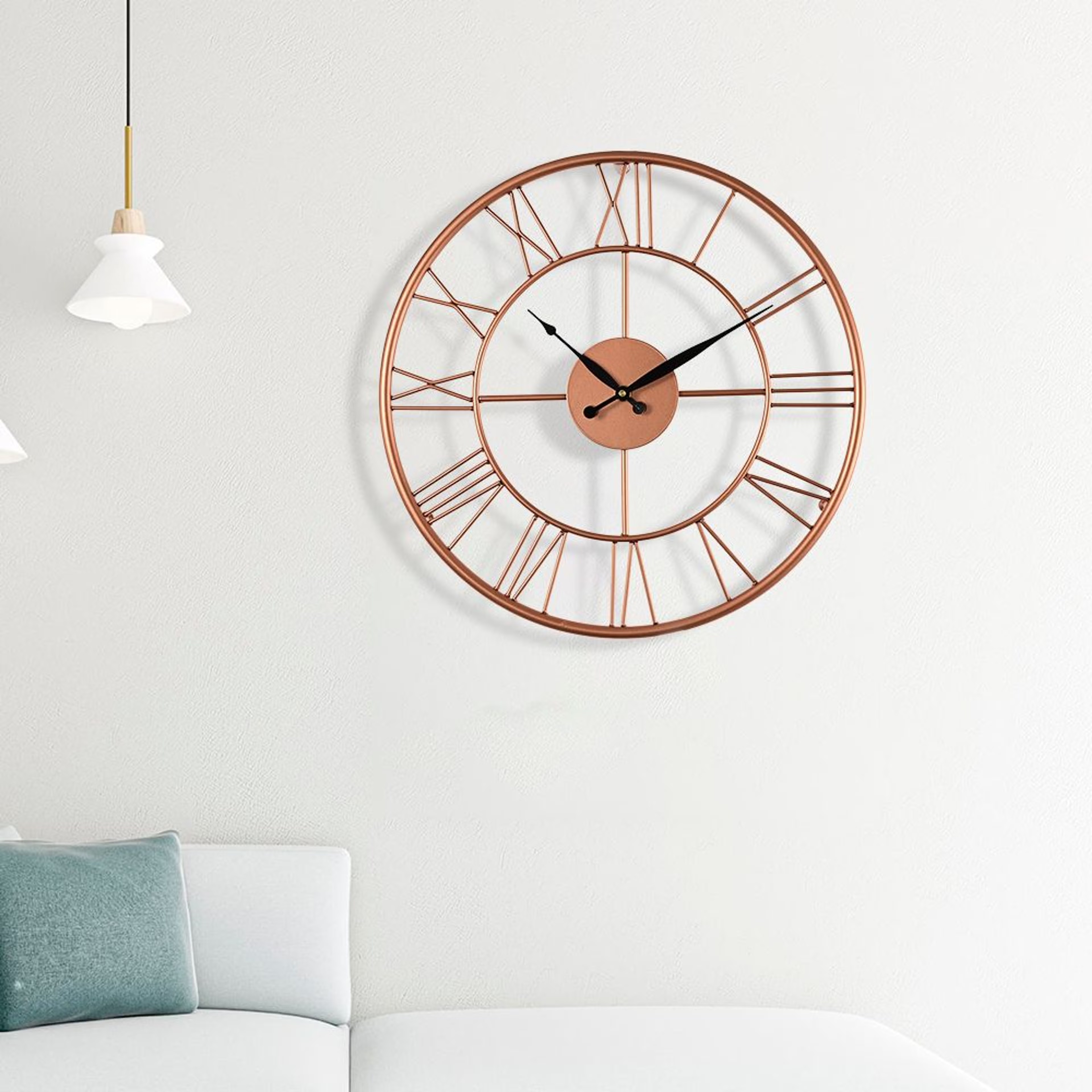 Metal Analog Wall Clock Medium | 14 Inch | Laser Cut Abstract Home Decor & Gifting Option | For Living Room Study Bedroom & Office Decor | Cuprum Clock Rose Gold, 14 Inches