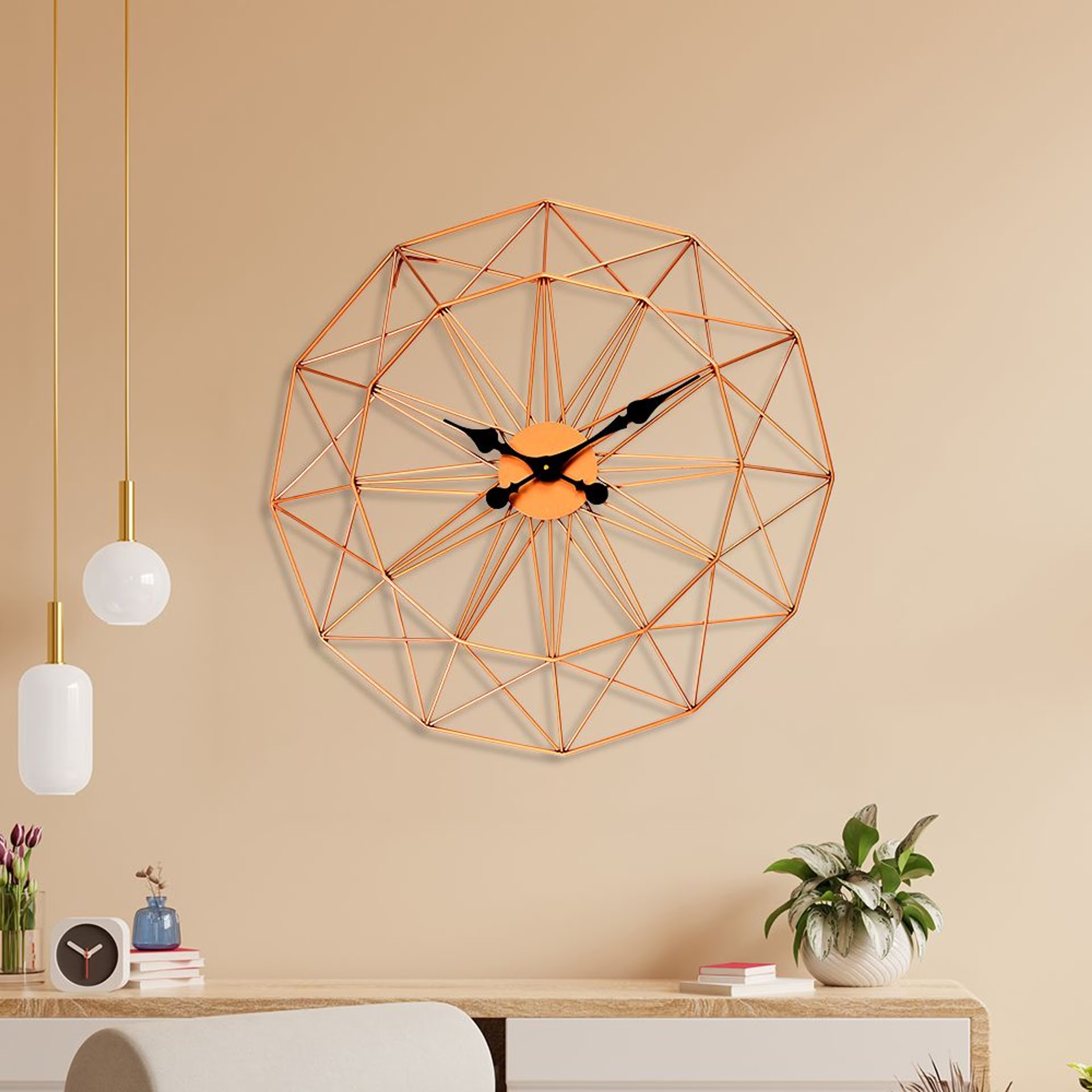 Metal Analog Wall Clock Big | 24 Inch | Laser Cut Abstract Home Decor & Gifting Option | For Living Room Study Bedroom & Office Decor | Domex Clock Rose Gold, 24 Inches