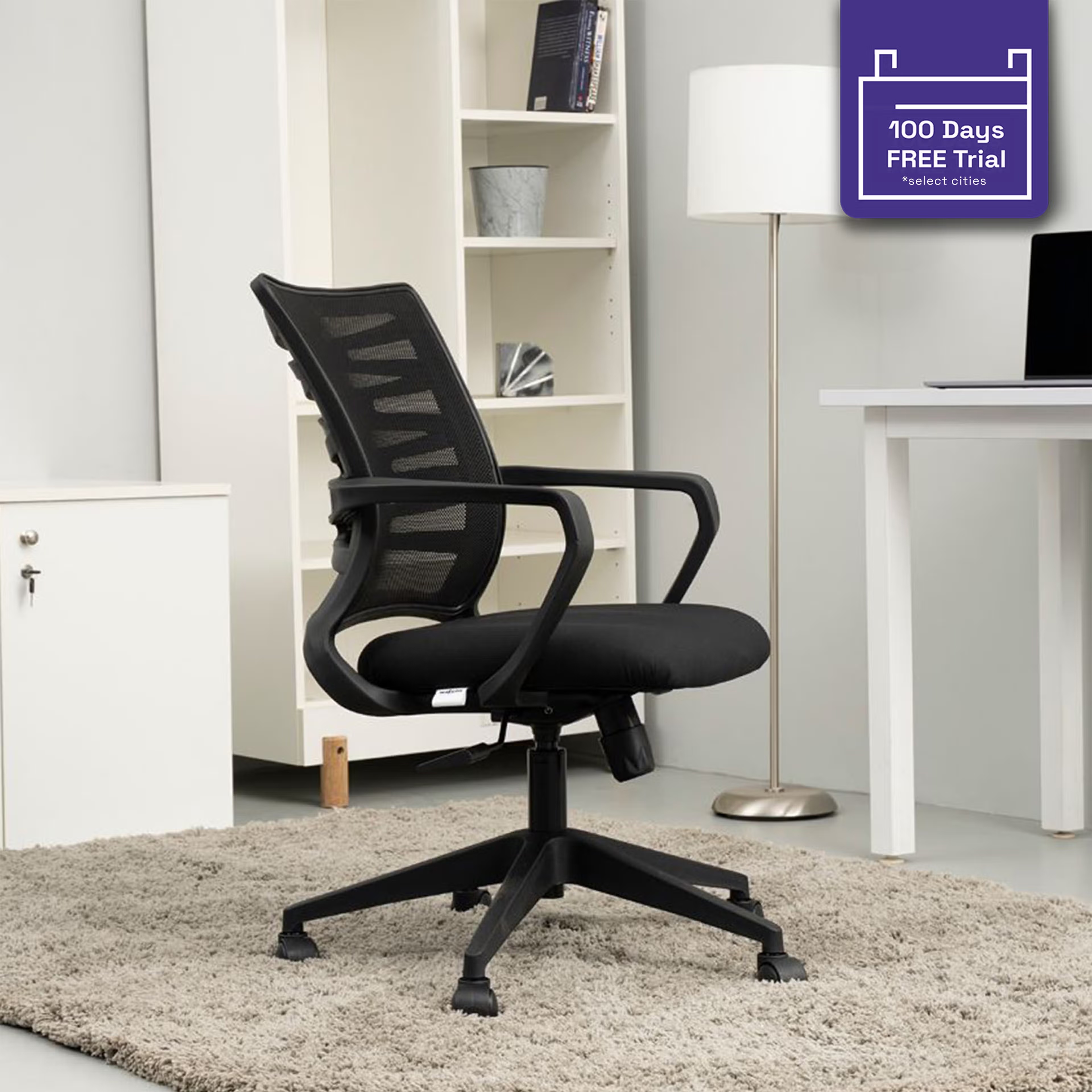 Selfie Medium Back Nylon Base Smart Centre Tilting Single Lock Mechanism Class 4 Gaslift Ergonomic Office Chair Medium Back, Nylon Base, Black