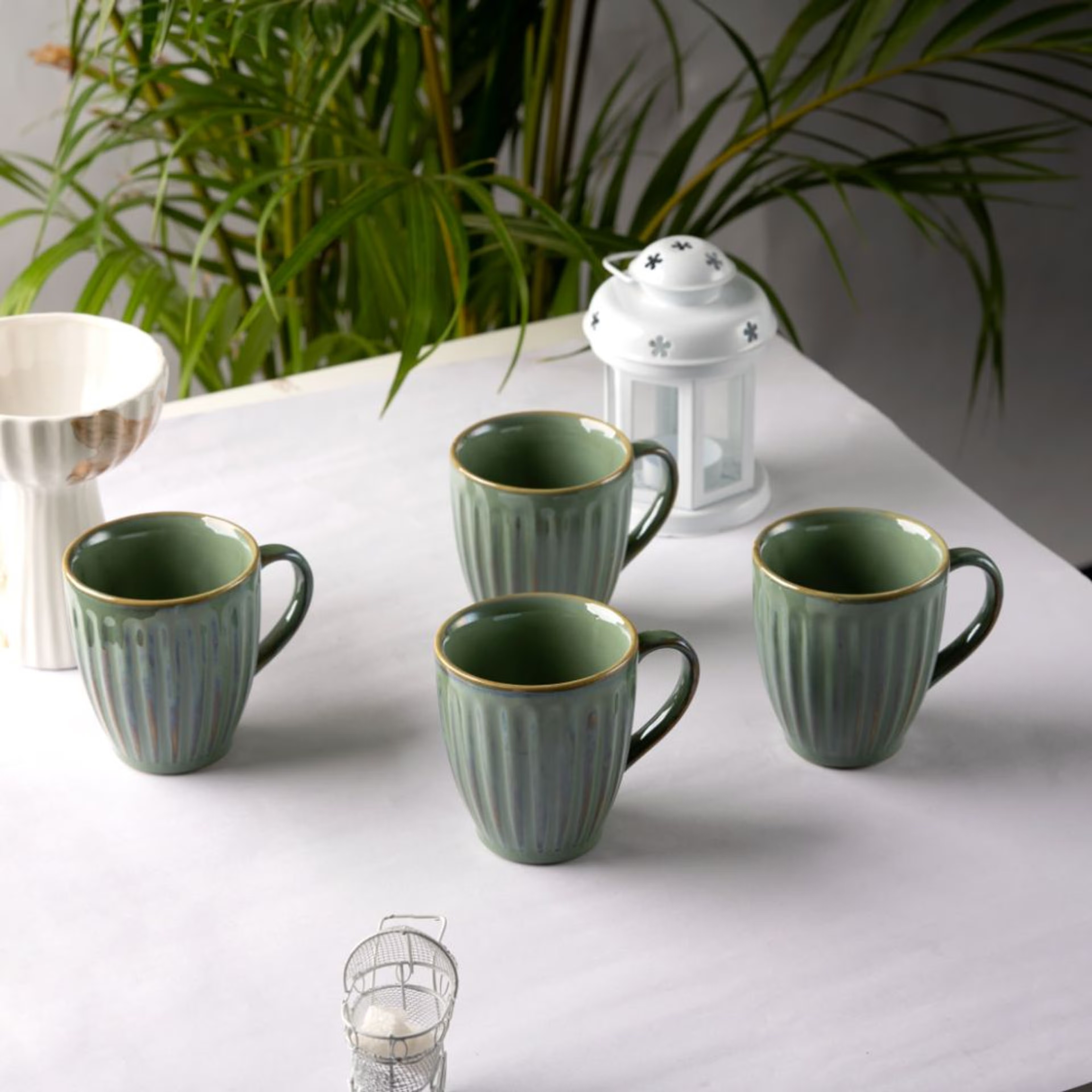 Premium Coffee Mugs | Set of 4 | 300 ml | Eco-Friendly Stoneware Ceramic | Toxin Free | BPA and Lead free | Perfect for gifting | Microwave & Dishwasher Safe | Green | Backwaters Stoneware, Set of 4, Mug, Green