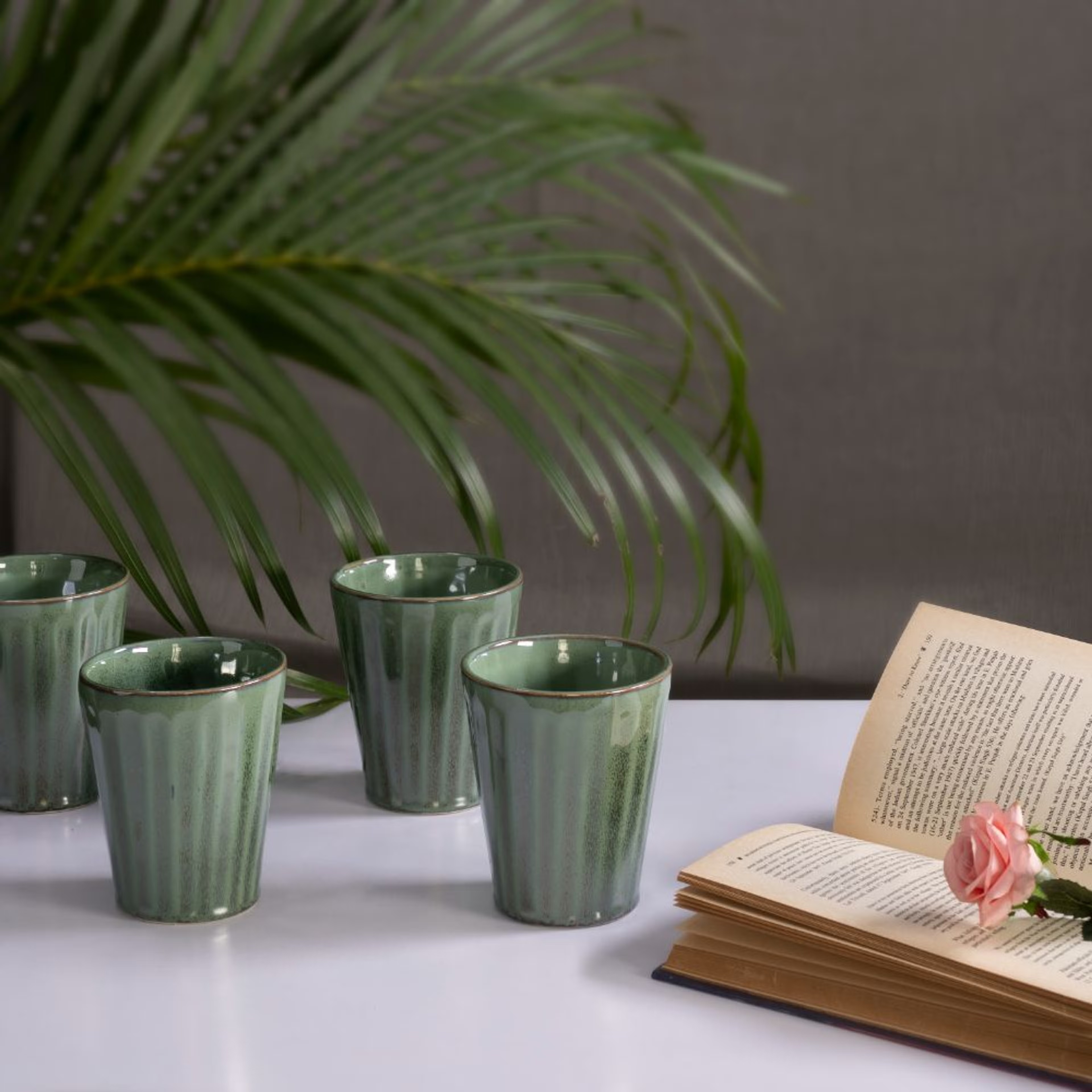 Home 42 Premium Kulhad | Set of 4 | 400 ml | Eco-Friendly Stoneware Ceramic | Toxin Free | BPA and Lead free | Perfect for gifting | Microwave & Dishwasher Safe | Green | Desert Sky Stoneware, Set of 4, Khullahd, Green