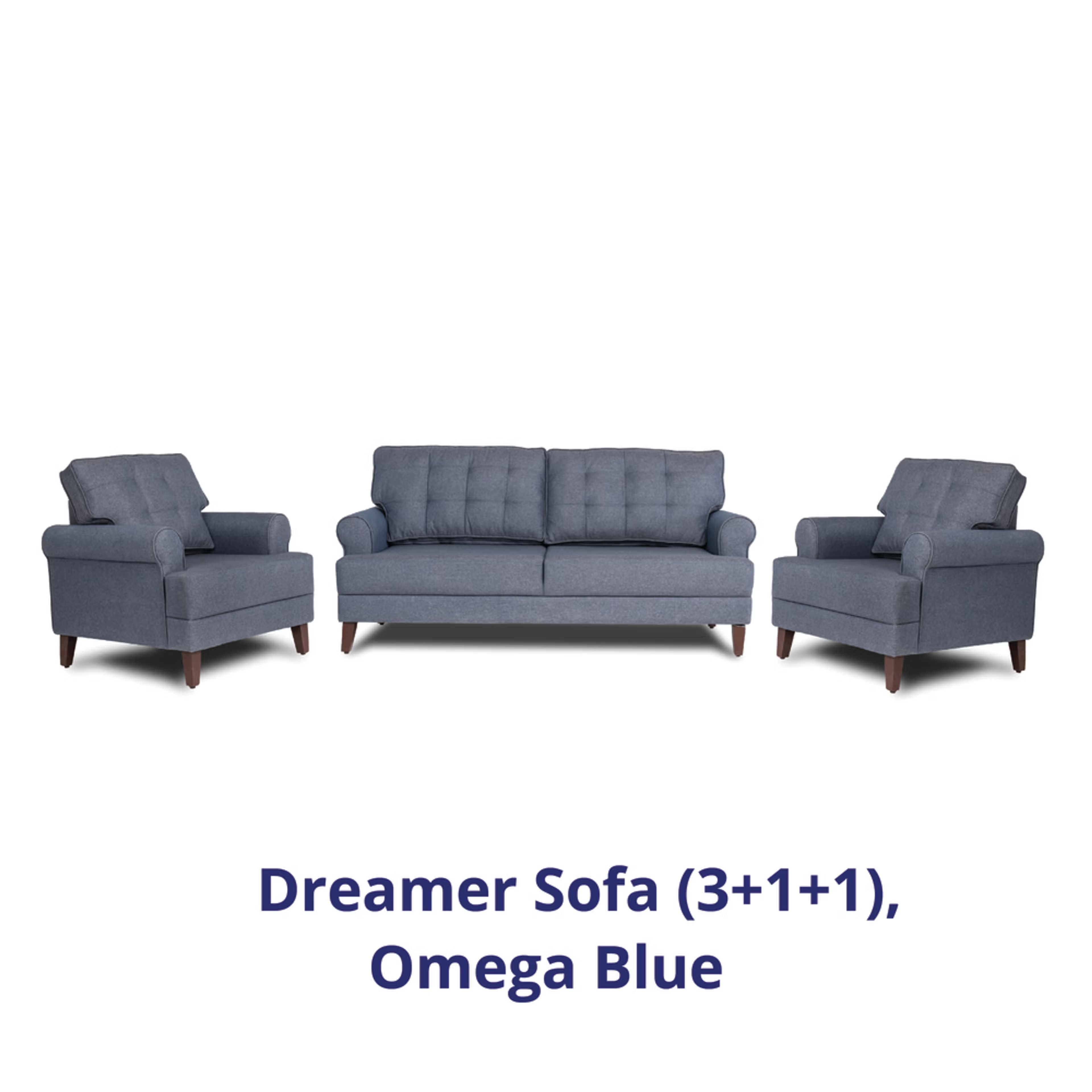 Wakefit Dreamer Sofa Set (3+1+1) Regular, 3 + 1 + 1, Omega Blue