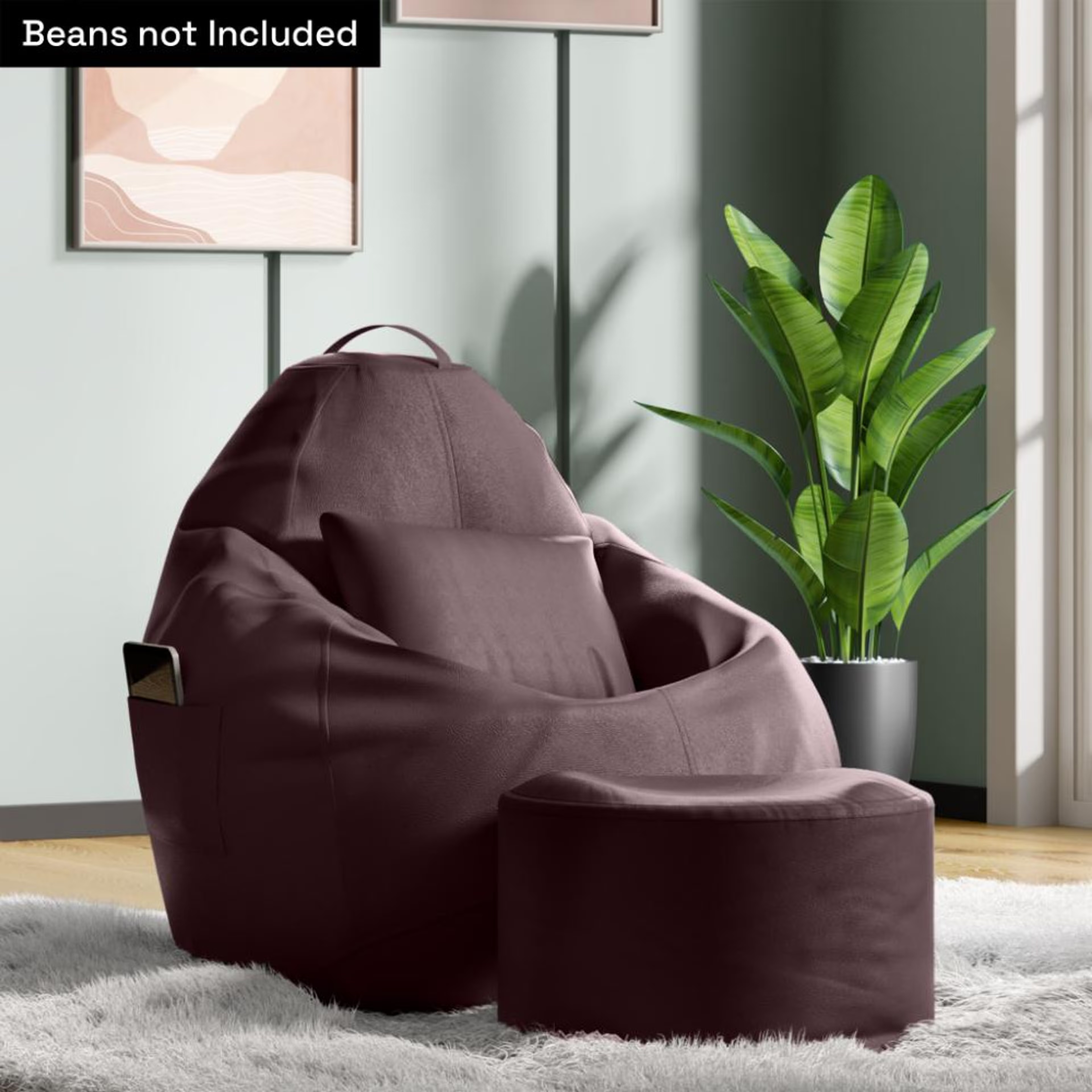 4XL Bean Bag Cover With Footrest & Cushion All Without Beans | Original Leatherette | Brown | Bean Bag Chair | Cozy & Ideal for Any Space Original, 4XL, Without Beans, With footrest, With cushion, Leatherette Brown