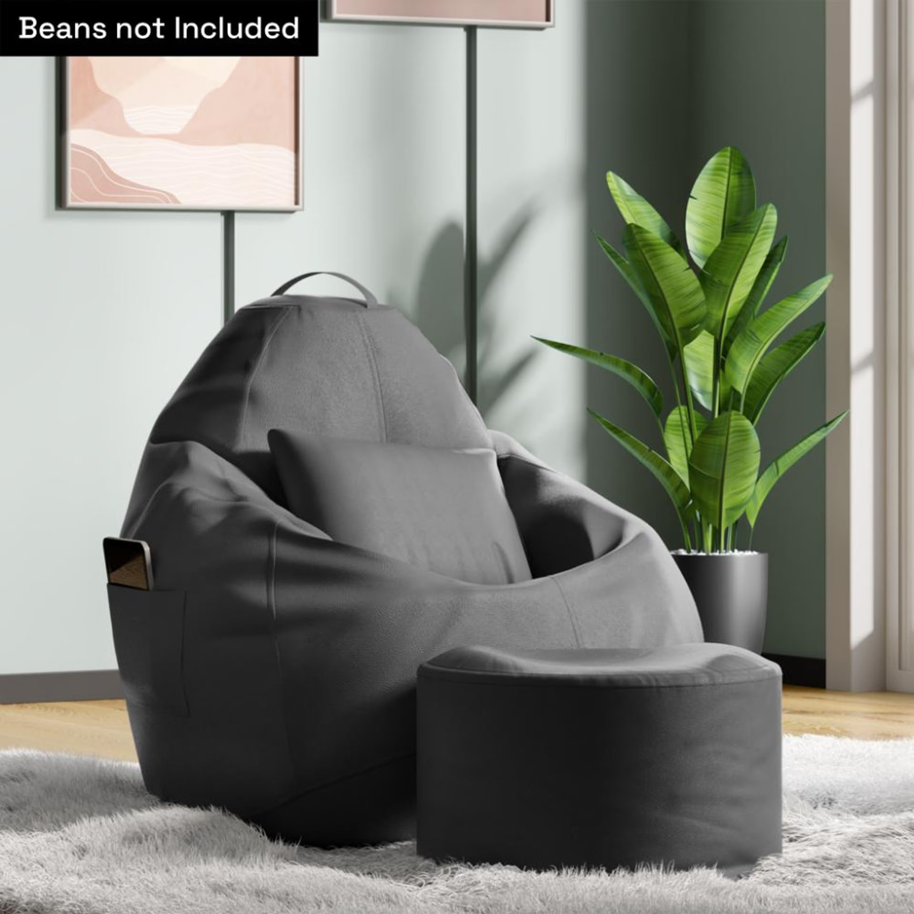 Home 41 4XL Bean Bag Cover With Footrest & Cushion All Without Beans | Original Leatherette | Grey | Bean Bag Chair | Cozy & Ideal for Any Space Original, 4XL, Without Beans, With footrest, With cushion, Leatherette Grey
