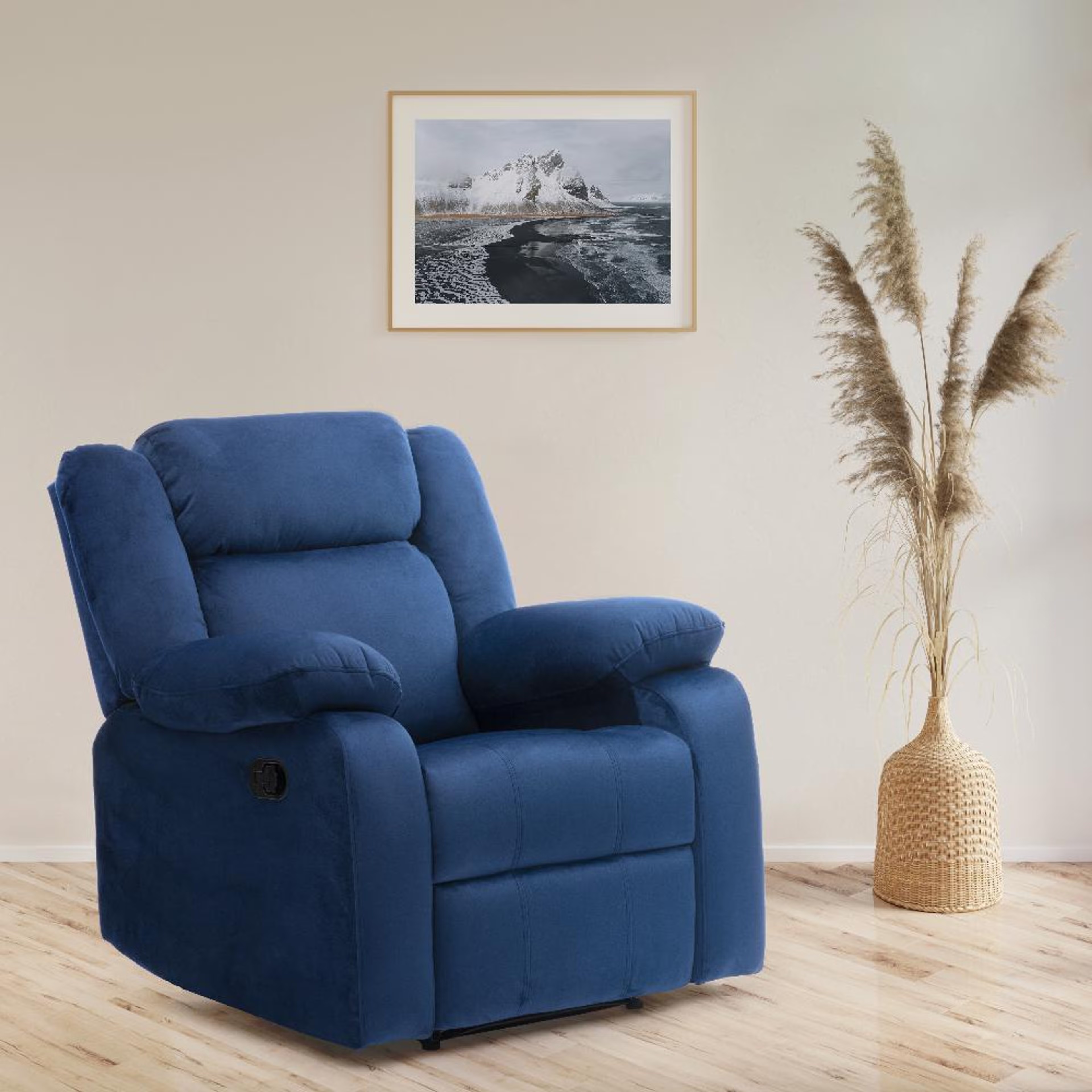 Home 35 Wakefit Swayback Recliner - 1 Seater - Velvet Blue Manual, Regular, 1 Seater, Blue