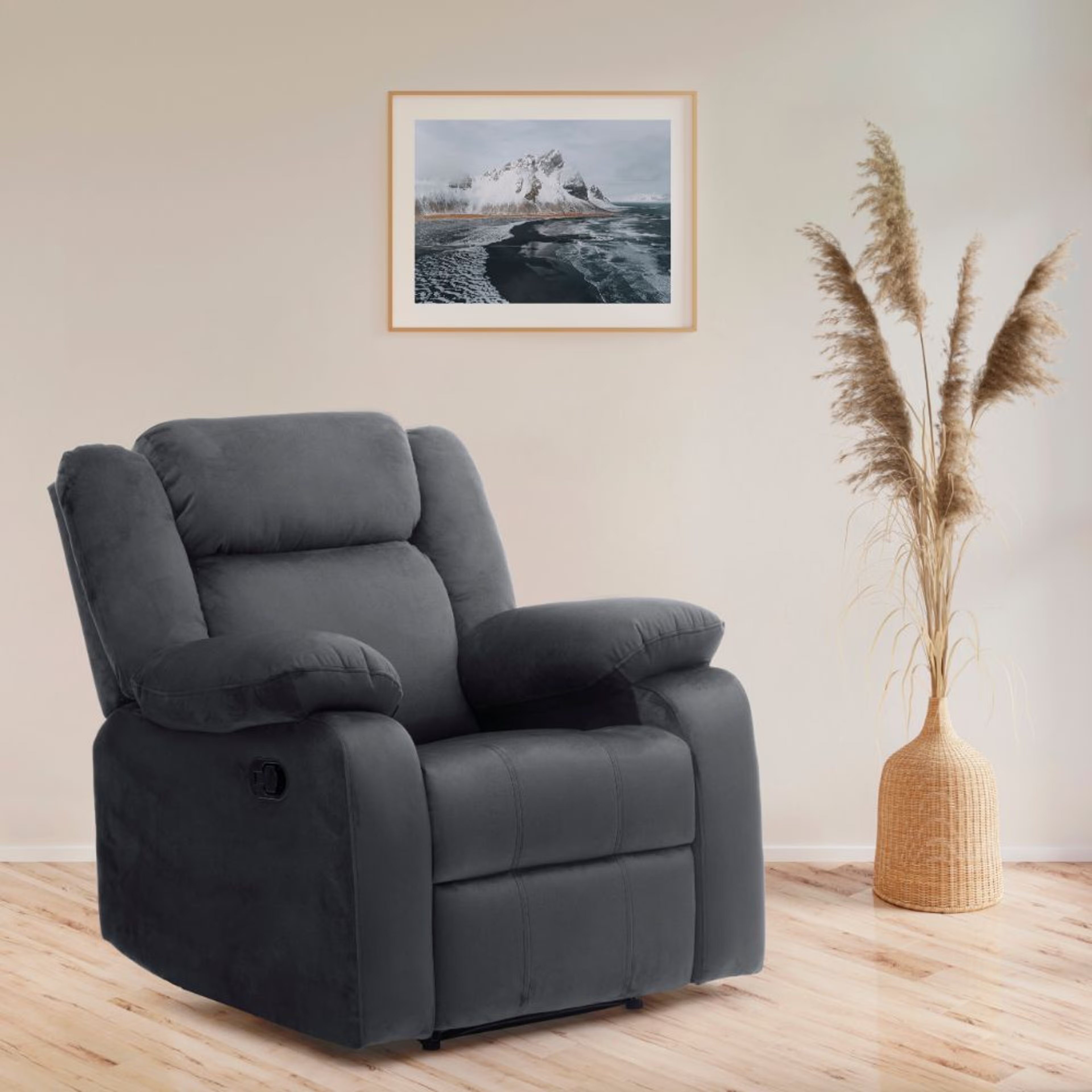 Home 38 Wakefit Swayback Recliner - 1 Seater - Velvet Space Grey Manual, Regular, 1 Seater, Space Grey