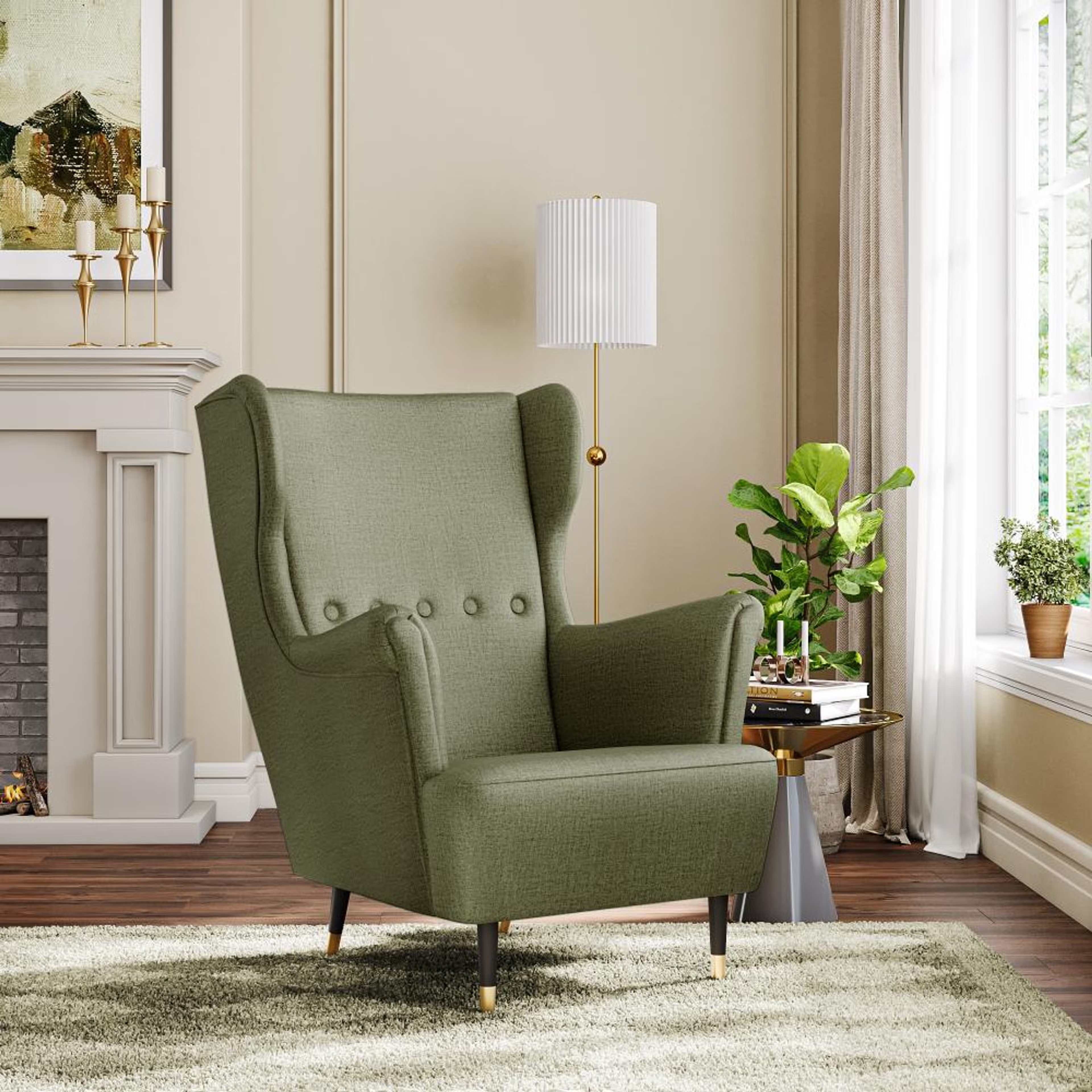 Home 28 Wakefit Nicco Wing Chair - Reflection Green without Ottoman, Green