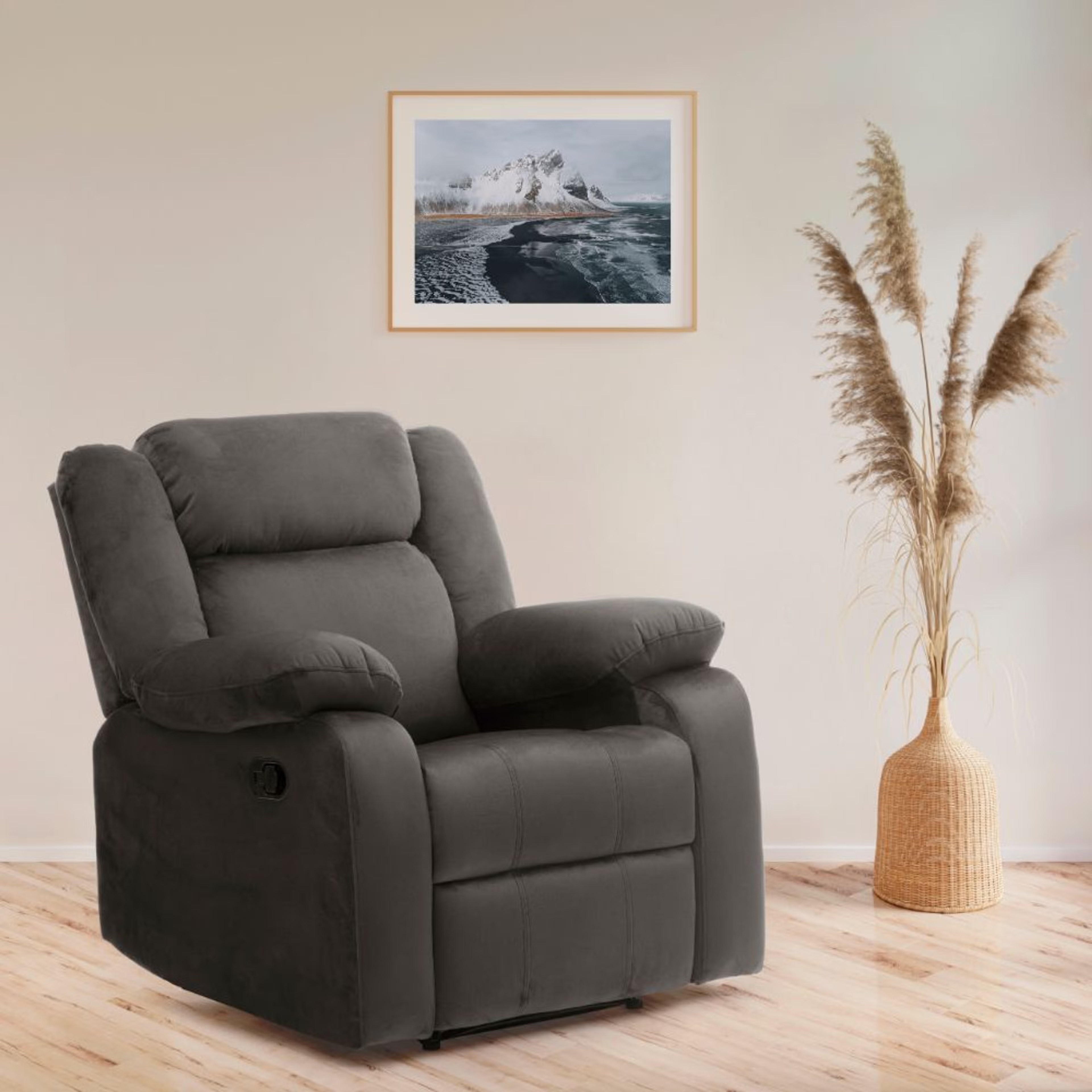 Wakefit Swayback Recliner - 1 Seater - Velvet Stone Manual, Regular, 1 Seater, Stone