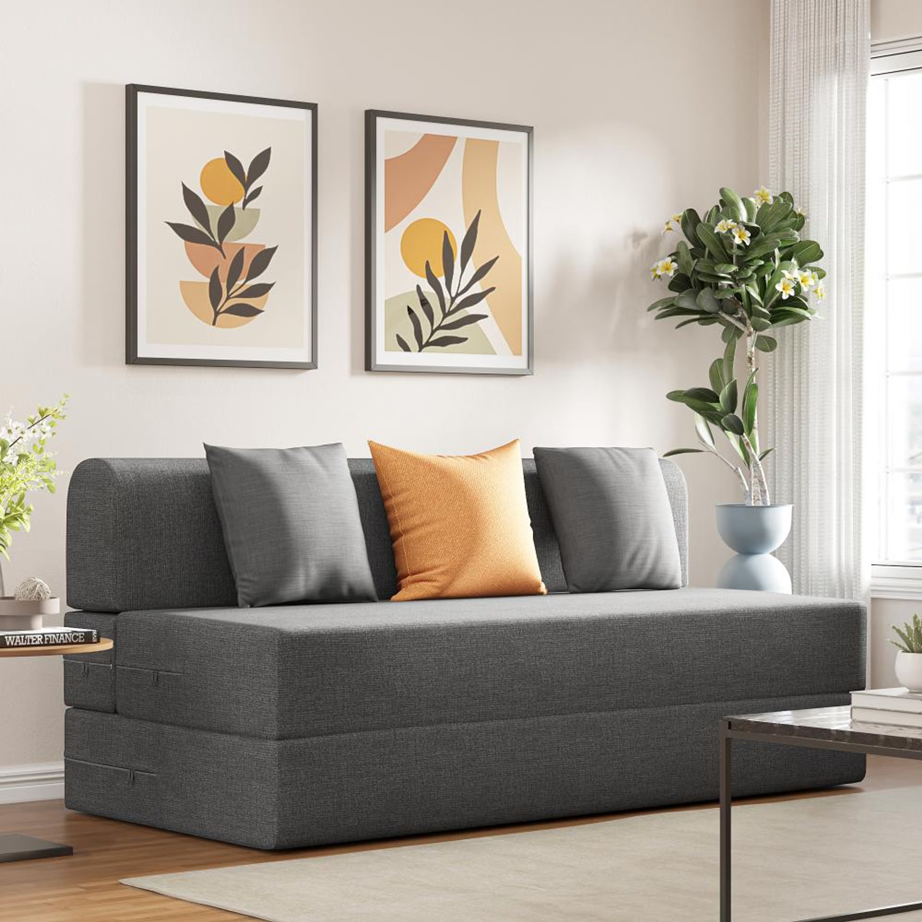 Home 37 Wakefit Flipper Sofa Cum Bed - Three Seater (6'x5') Feet- WarpKnit Grey Regular, 7.5 Thickness, Three Seater, Warpknit Grey
