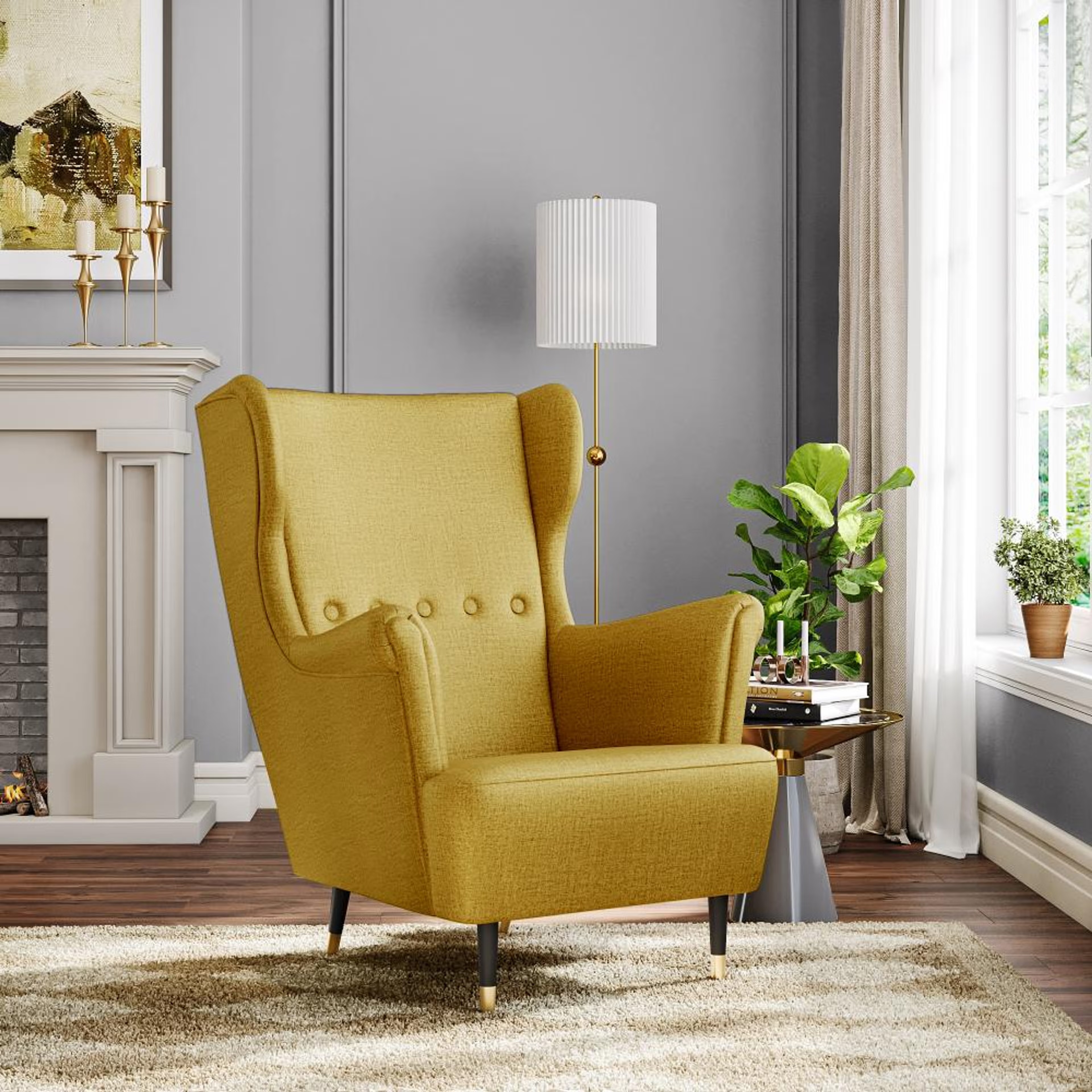 Wakefit Nicco Wing Chair - Reflection Yellow without Ottoman, Yellow