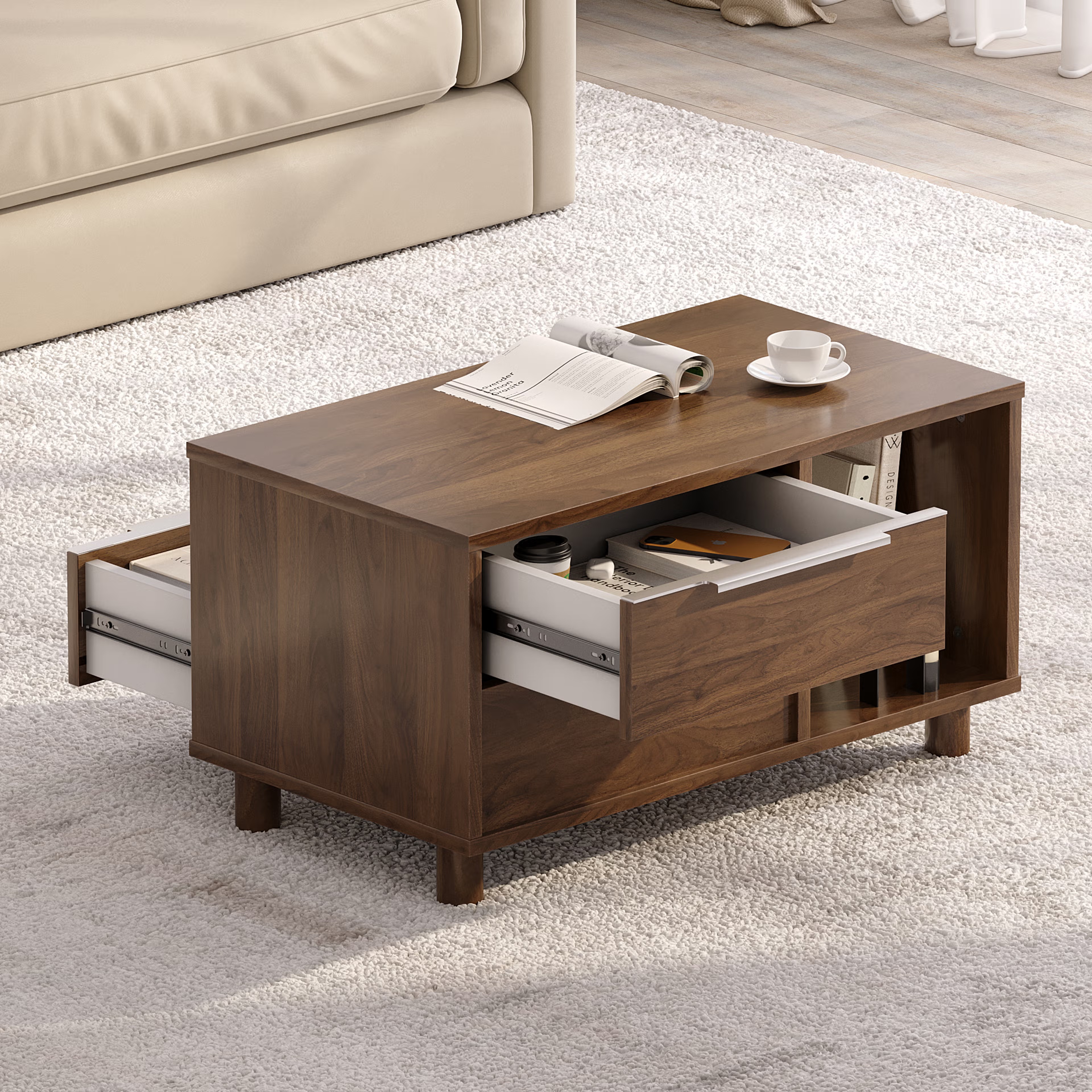 Home 26 Sencillo Coffee Table - Natural Finish Color, Engineered Wood