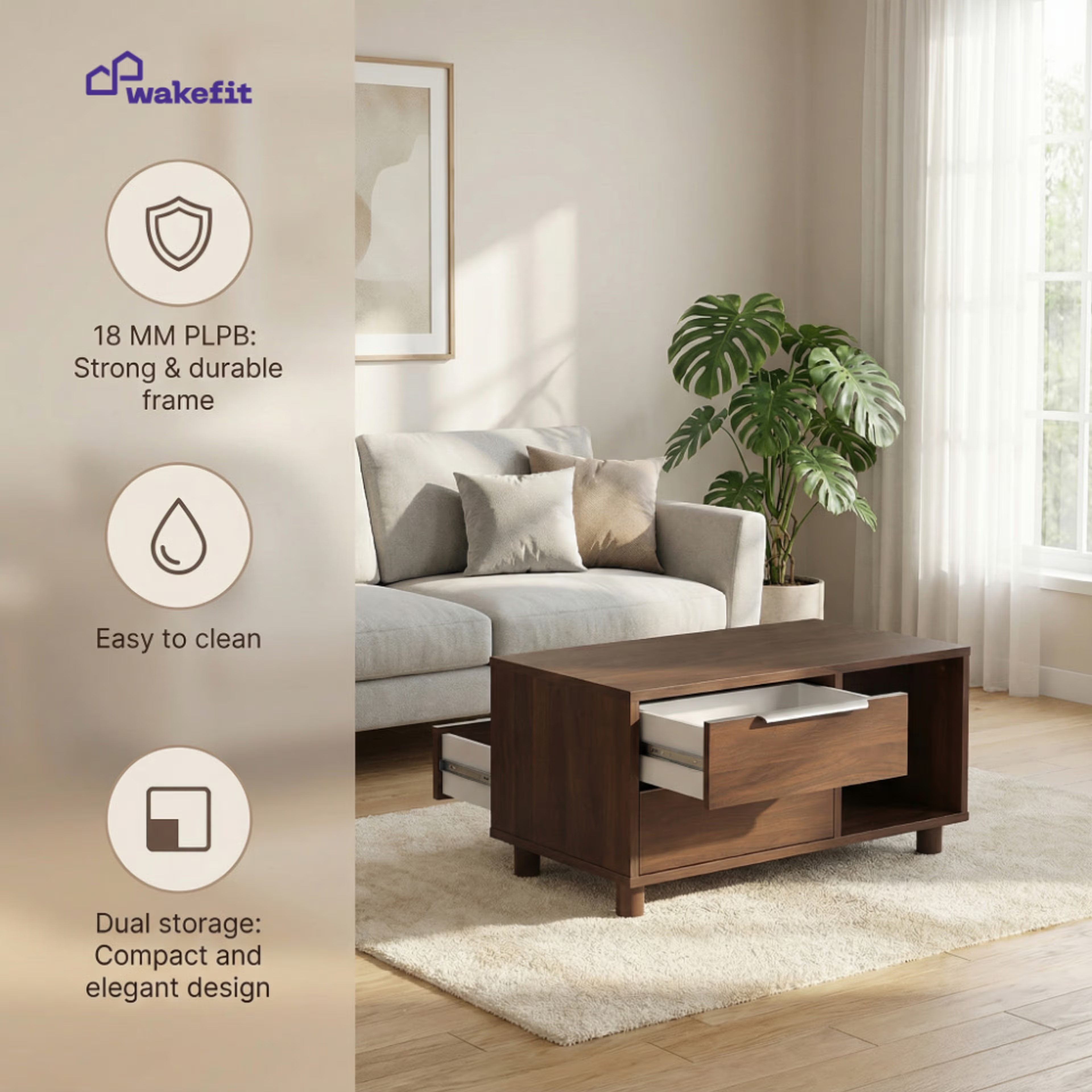 Home 27 Sencillo Coffee Table - Natural Finish Color, Engineered Wood