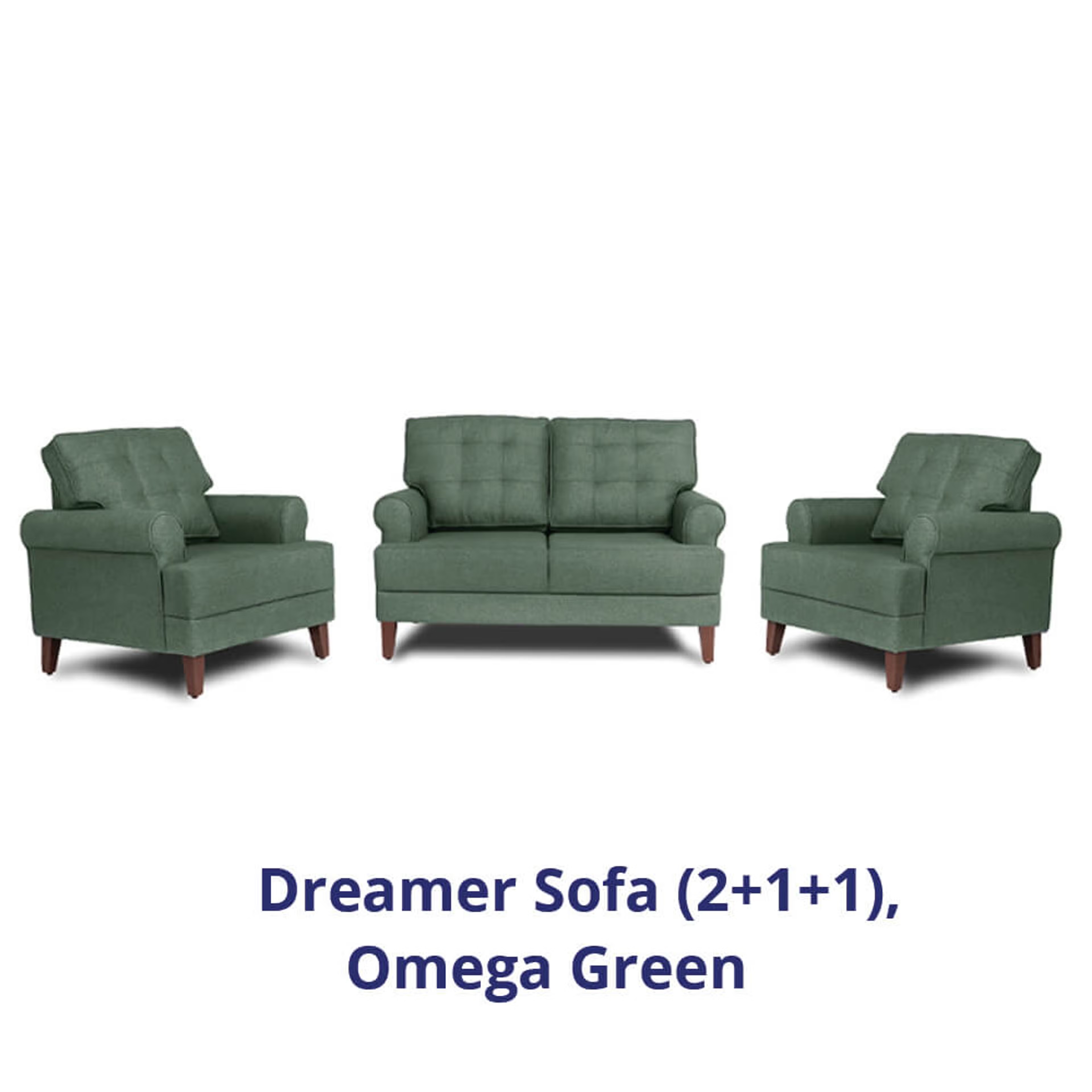 Wakefit Dreamer Sofa Set (2+1+1) Regular, 2 + 1 + 1, Omega Green