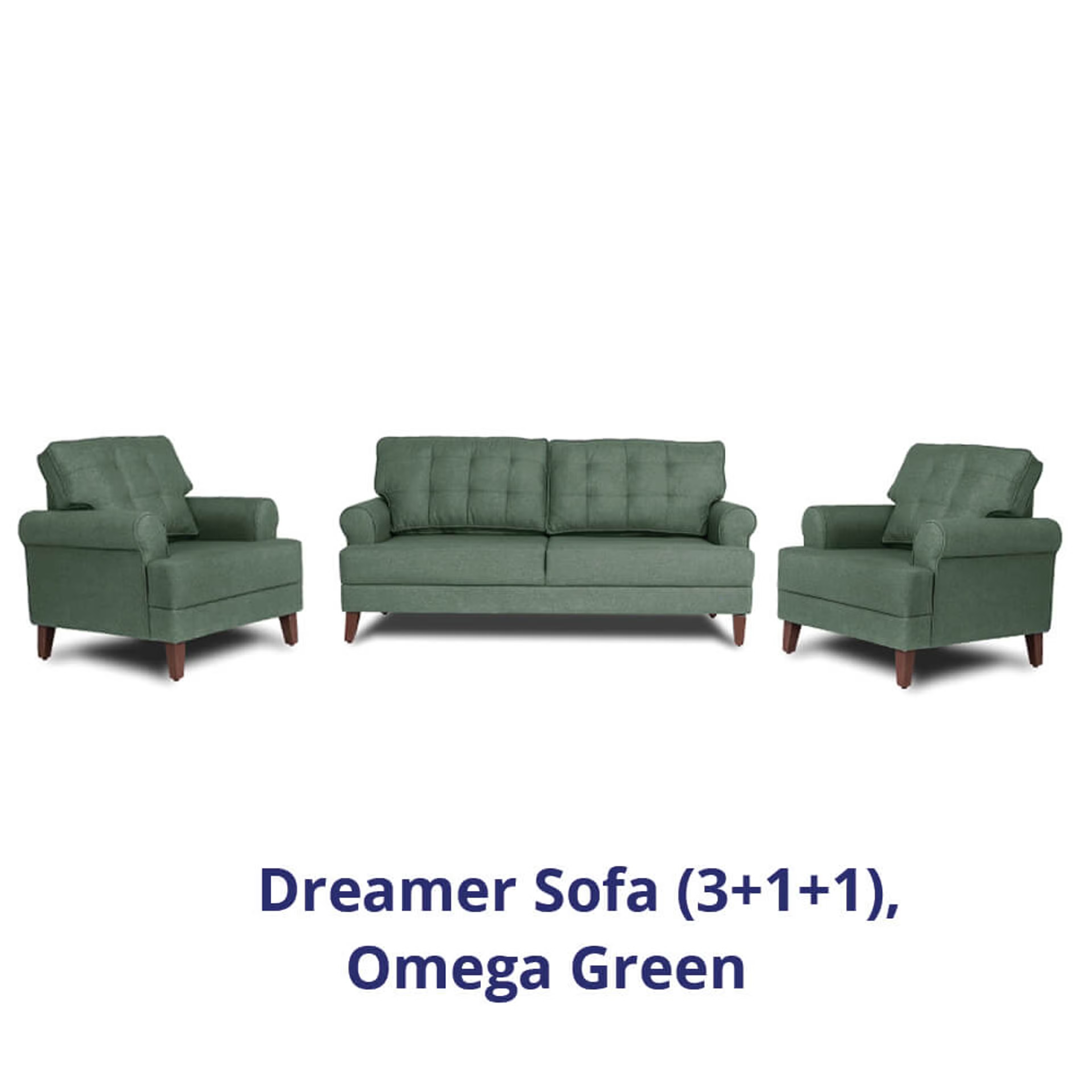 Wakefit Dreamer Sofa Set (3+1+1) Regular, 3 + 1 + 1, Omega Green