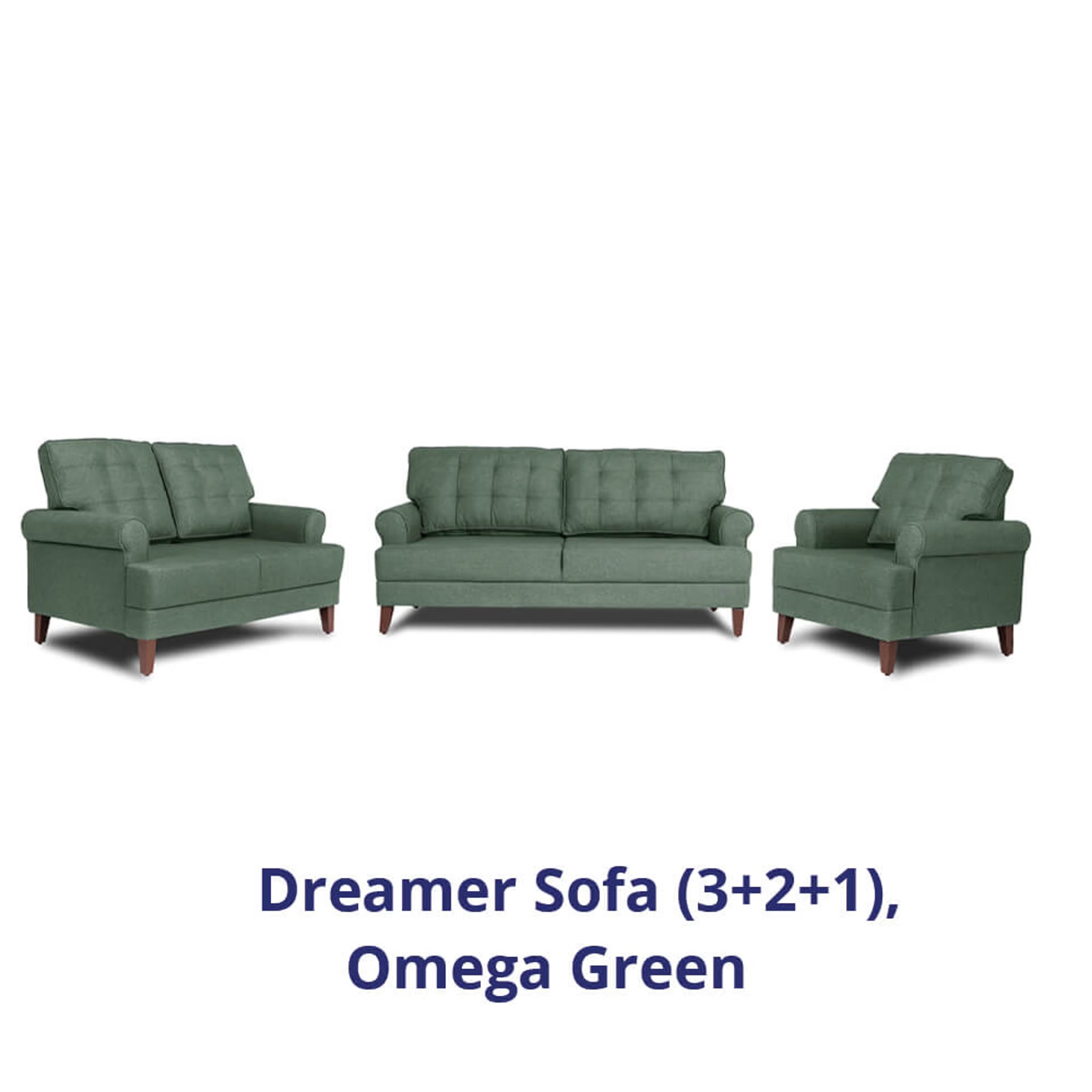 Wakefit Dreamer Sofa Set (3+2+1) Regular, 3 + 2 + 1, Omega Green