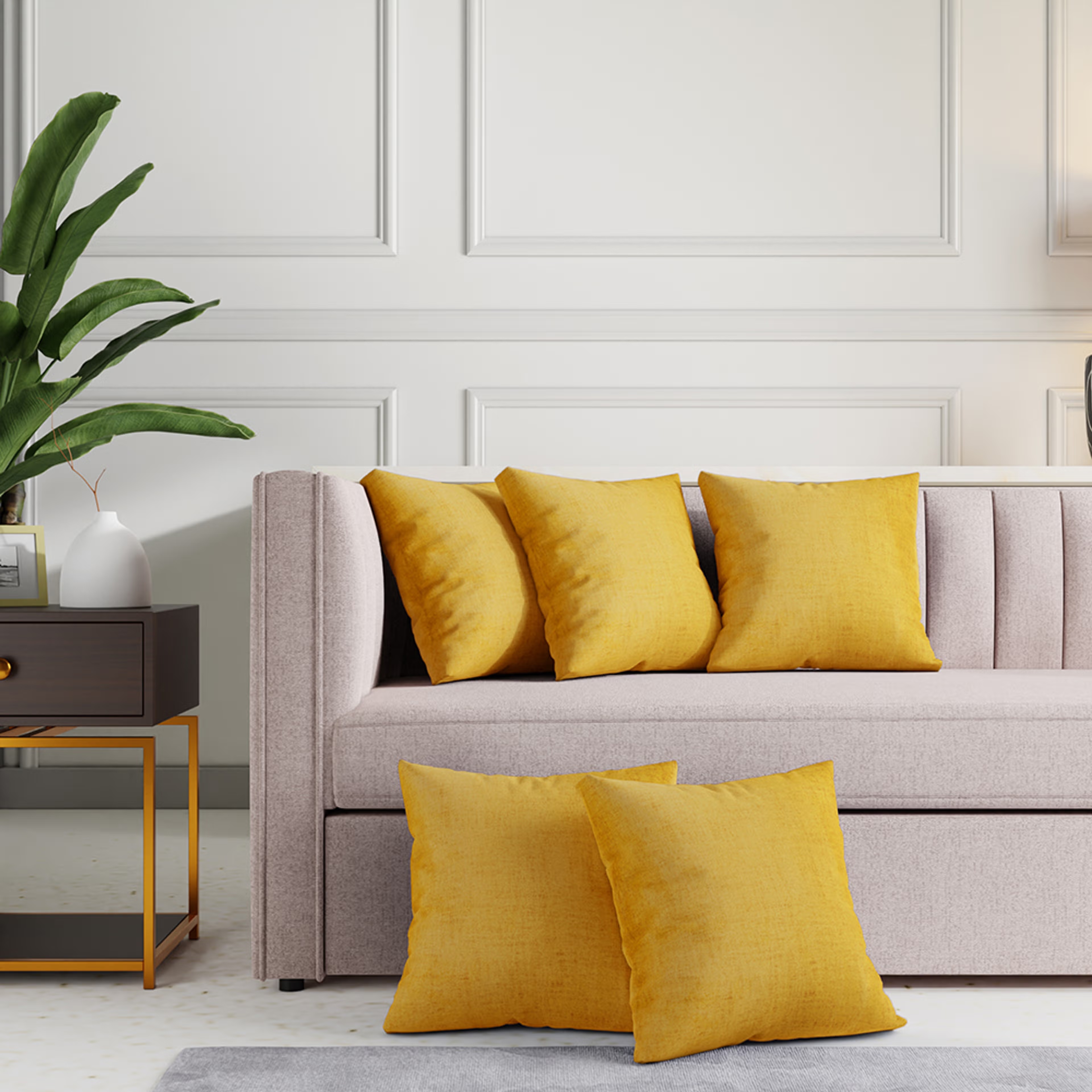 Home 34 Wakefit Premium Cushion Cover Yellow 16x16 Set of 5 set of 5, Yellow