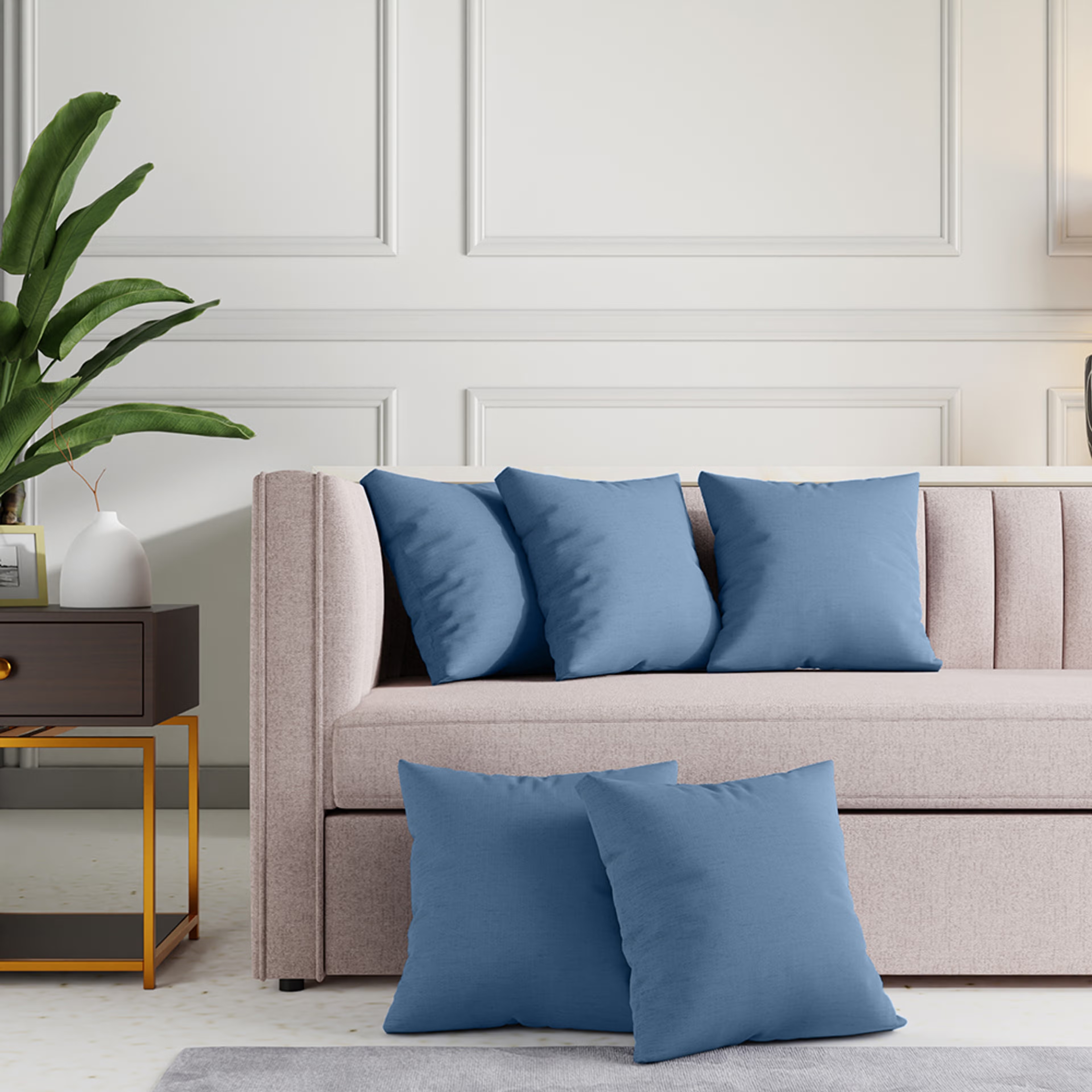 Wakefit Premium Cushion Cover Midnight Blue 16x16 Set of 5 set of 5, Midnight Blue