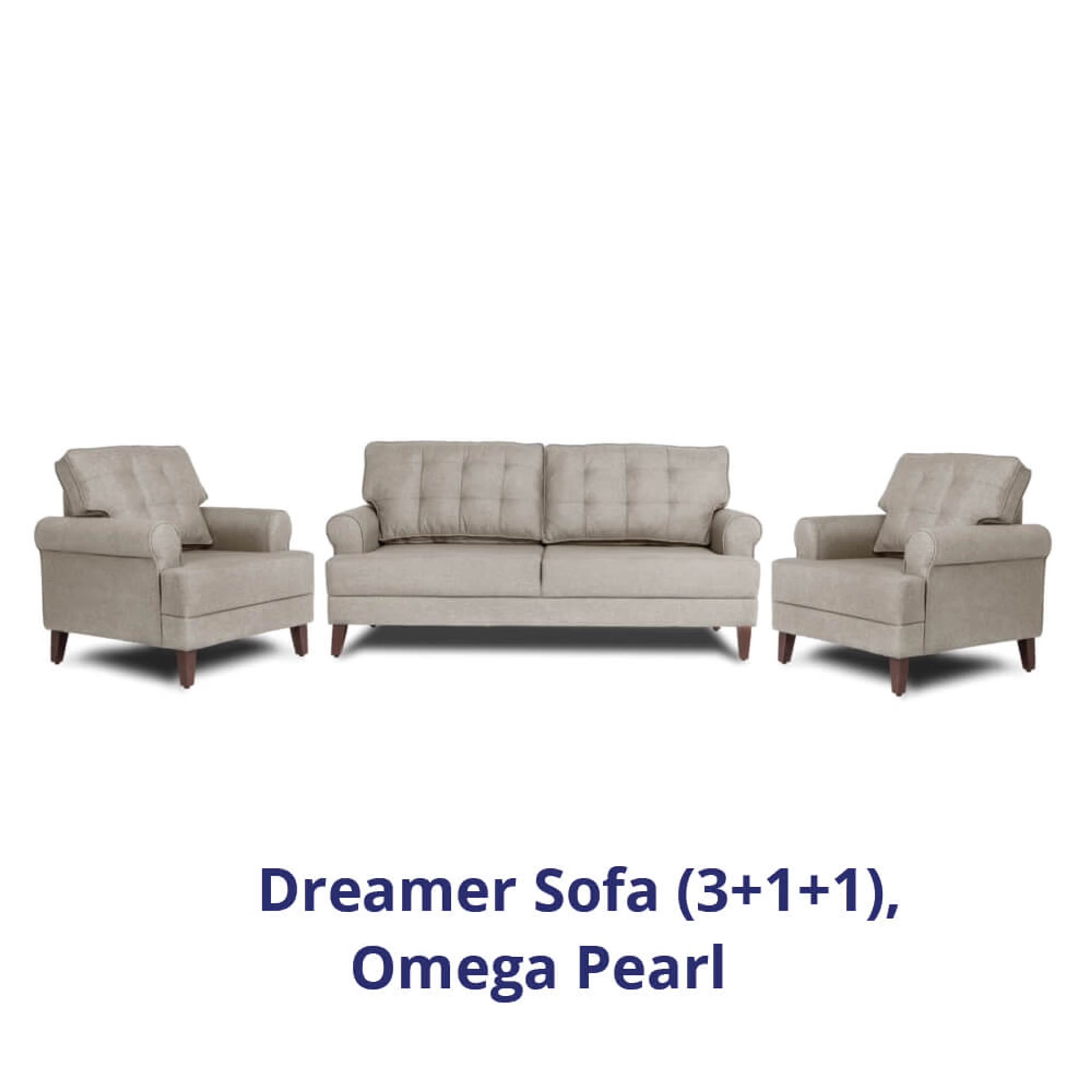 Wakefit Dreamer Sofa Set (3+1+1) Regular, 3 + 1 + 1, Omega Pearl