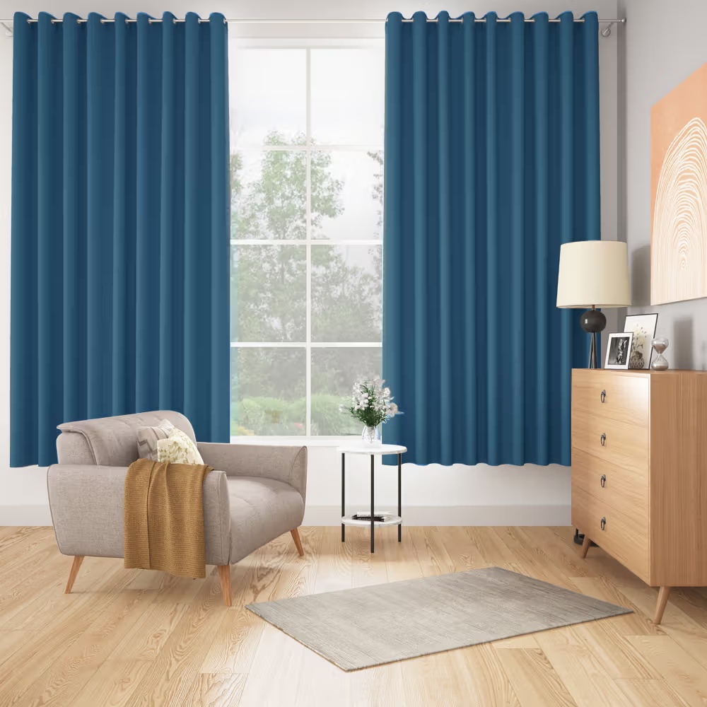 Solid Blackout Curtain | Blocks Upto 100% Light | (7 x 4.3 ft) | For Door | Set of 2 | Reduces Noise | Machine Washable | Barkana Blue Door (7 Feet), Set of 2, Barkana - Blue