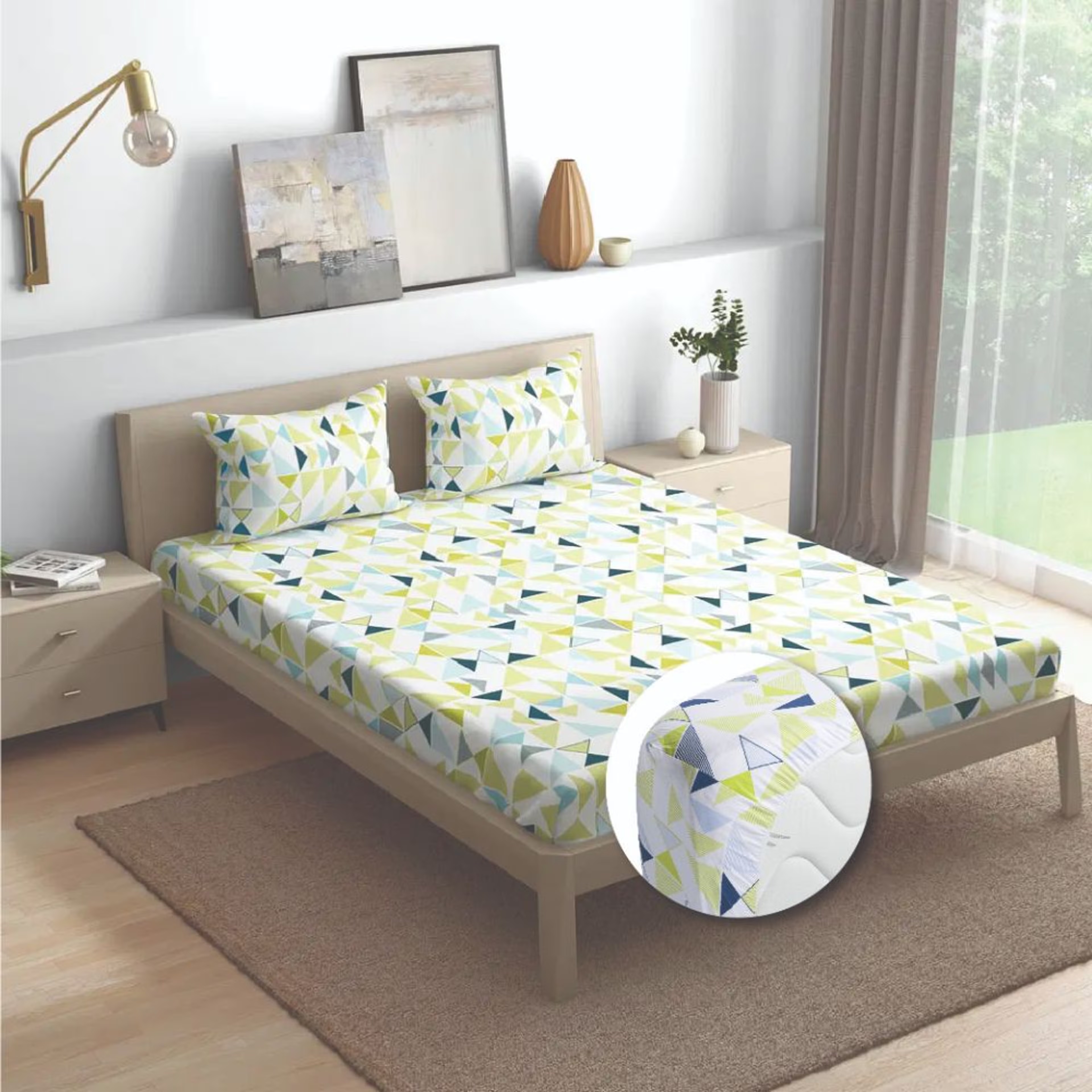 100% Cotton 200 TC Fitted Bedsheet With 1 Pillow Cover | Maze Single, 72" x 30", Maze| 1.83m x 76cm Single - 72" x 30\