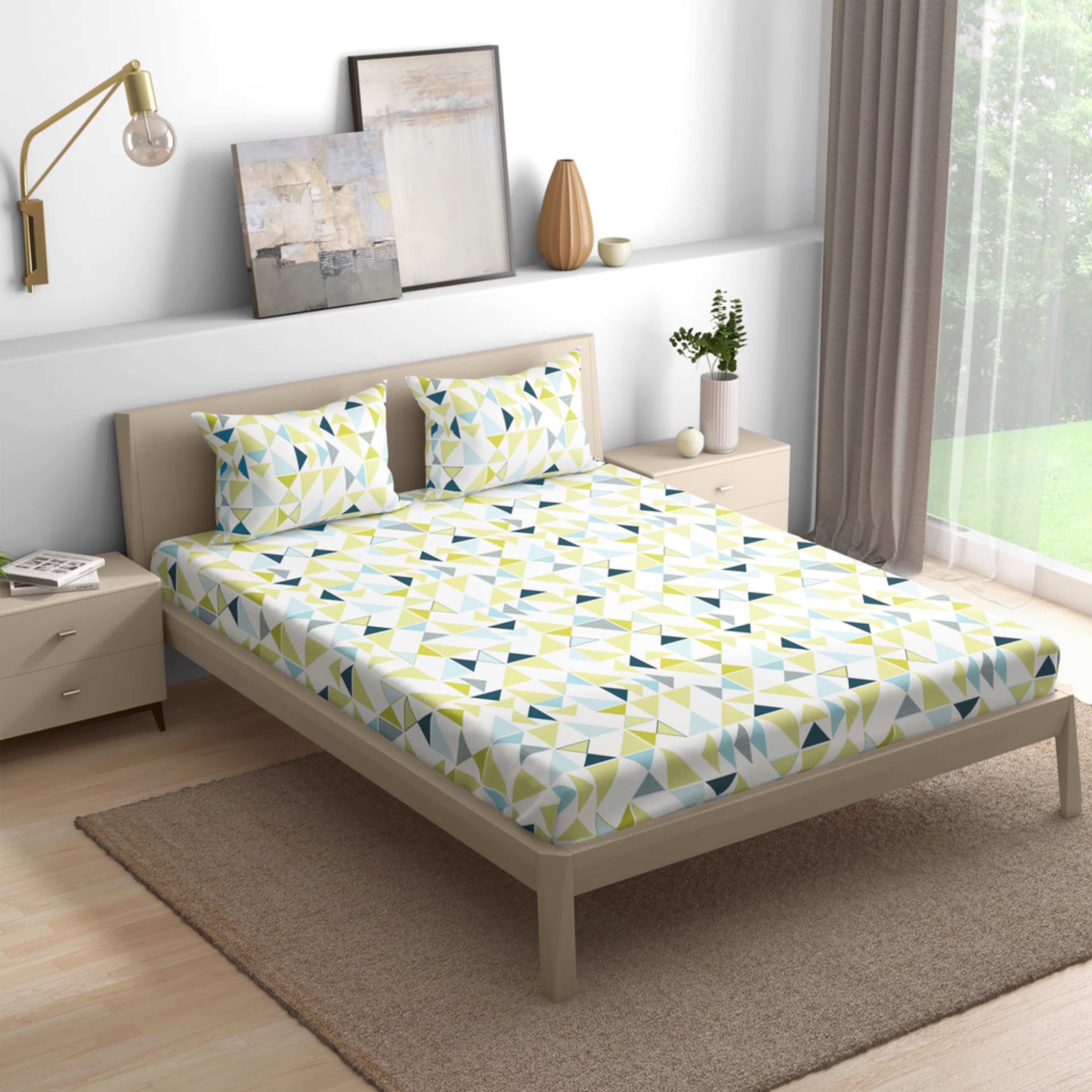 100% Cotton 200 TC Fitted Bedsheet With 1 Pillow Cover | Maze Single, 72" x 30", Maze| 1.83m x 76cm Single - 72" x 30\