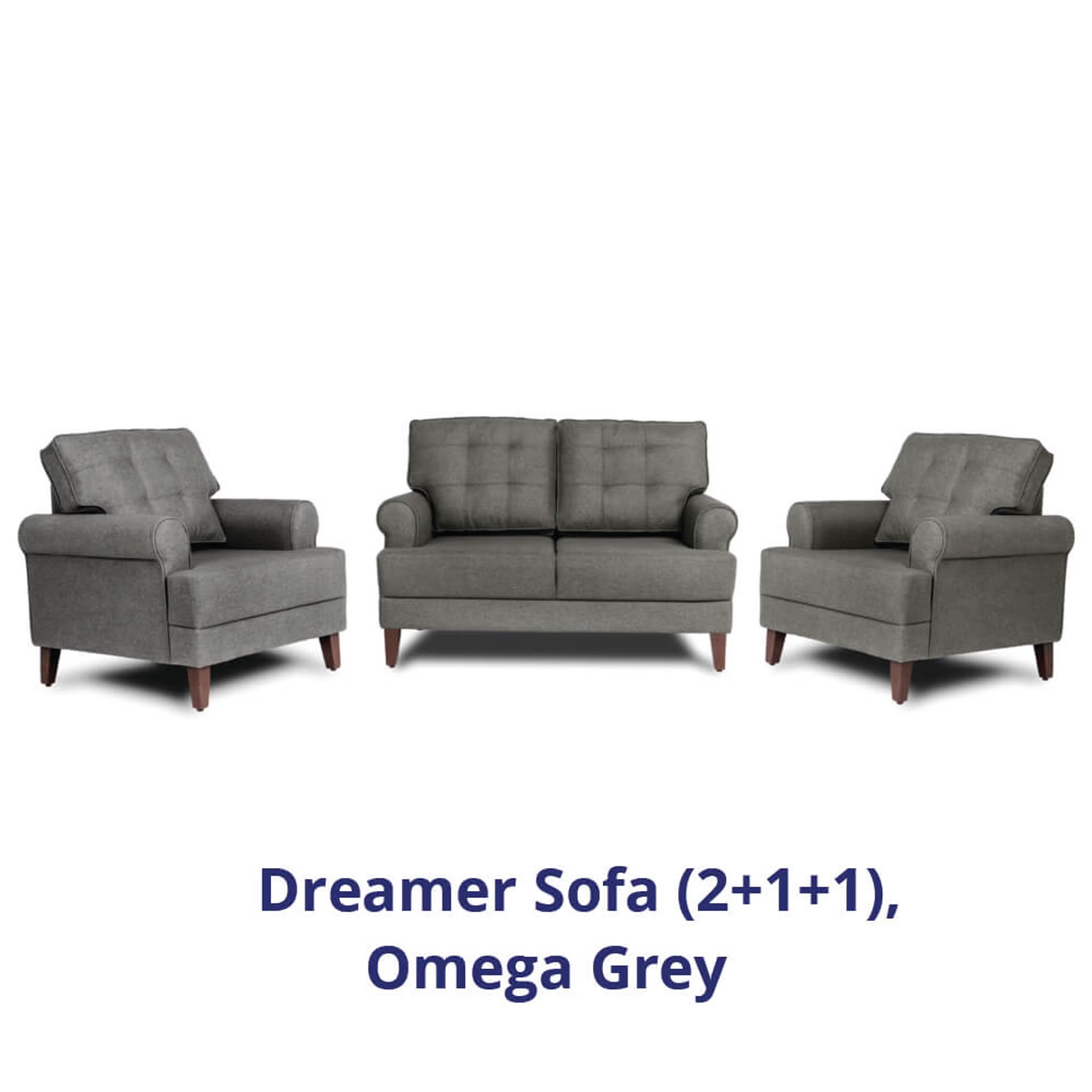 Wakefit Dreamer Sofa Set (2+1+1) Regular, 2 + 1 + 1, Omega Grey