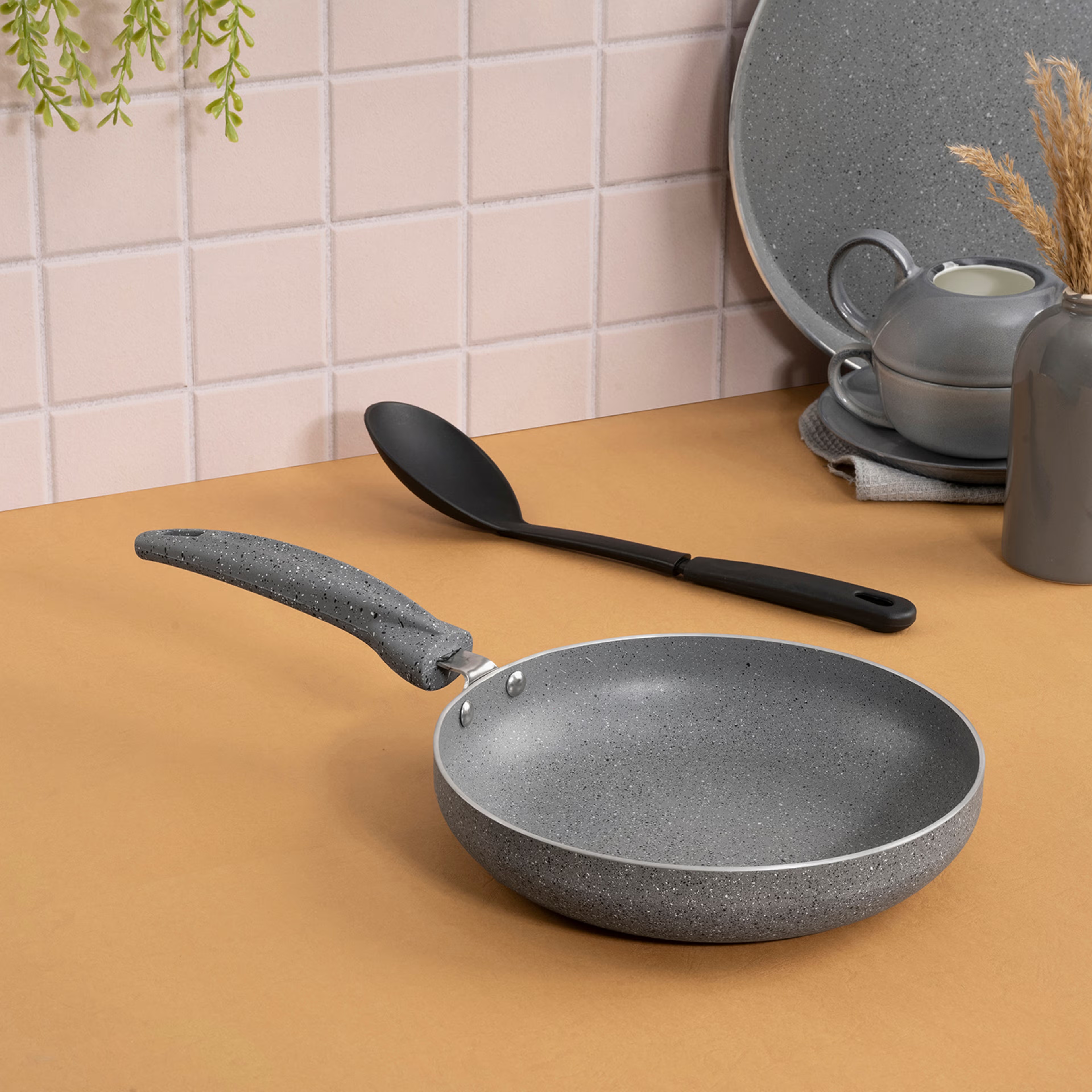 Advanced 5 layer Non-Stick Fry Pan | 24 cm | 3 mm thick | PFOA & PTFE Free | Gas & Induction Compatible | Highly durable & Metal Spoon Friendly | Soft Touch Handle | Free Spatula | Sorrel | Blue Pan, Aluminium, Induction Base, Fry Pan-9.5 inch