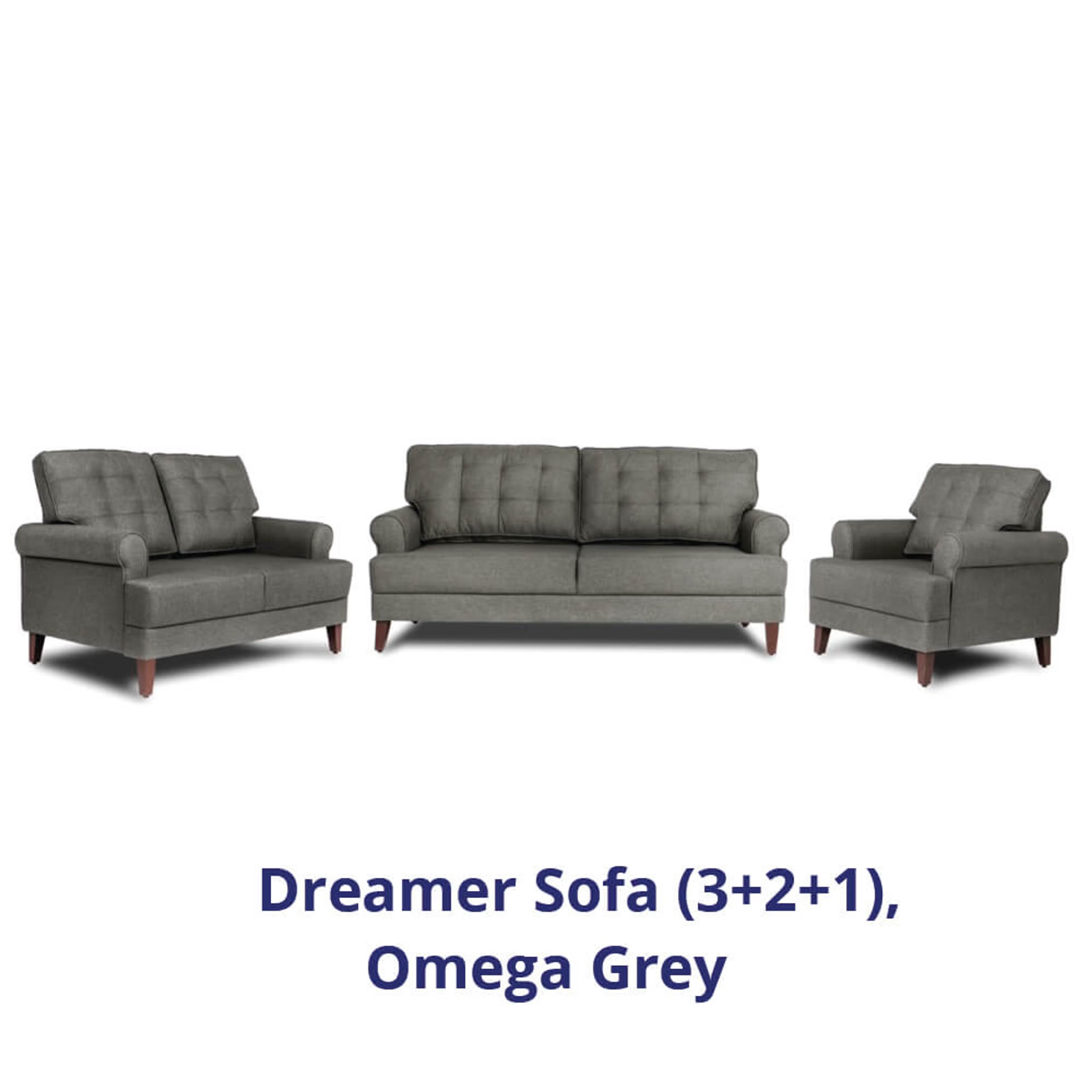 Home 45 Wakefit Dreamer Sofa Set (3+2+1) Regular, 3 + 2 + 1, Omega Grey