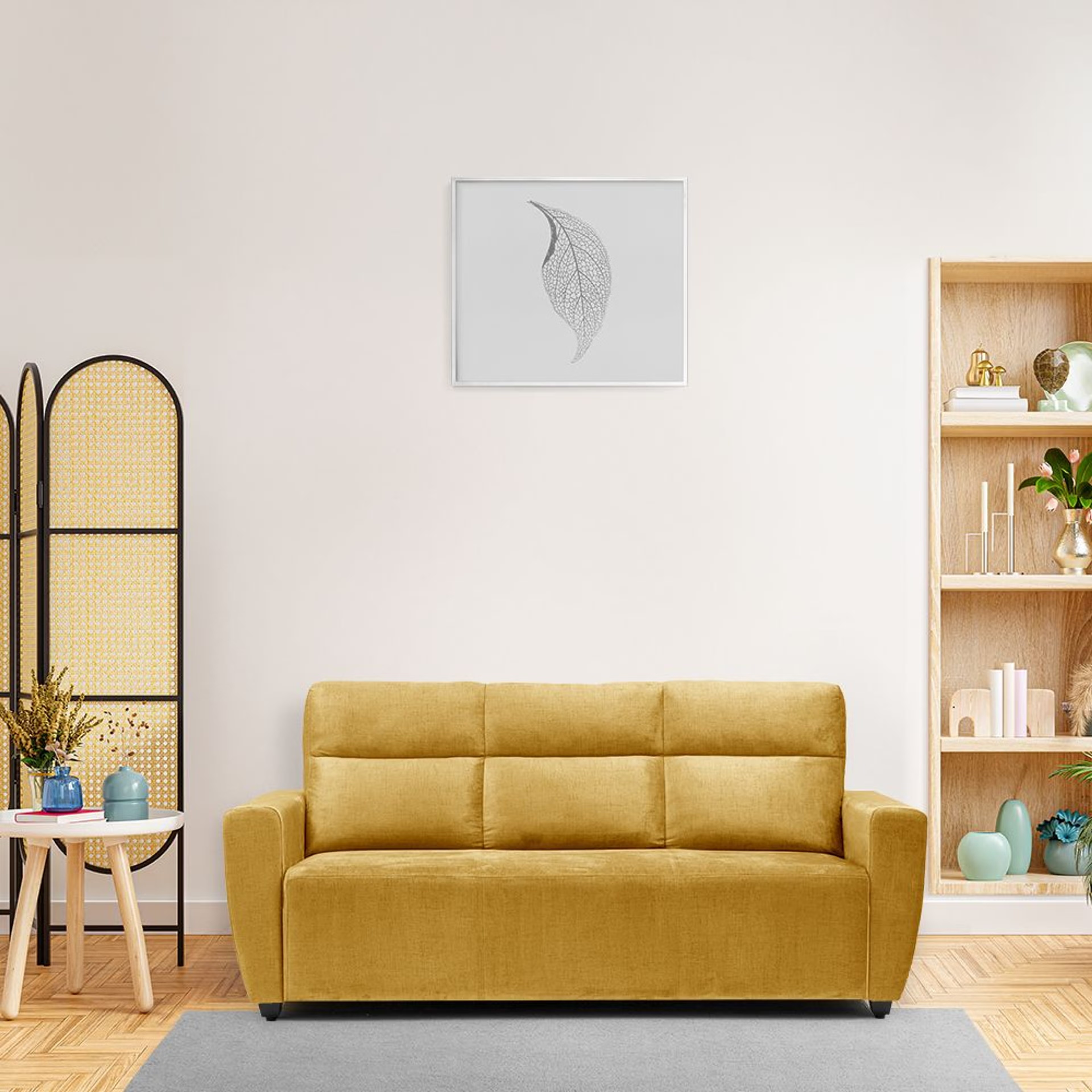 Home 44 Wakefit Belize Plus Sofa - Three Seater Regular, Three Seater, Yellow