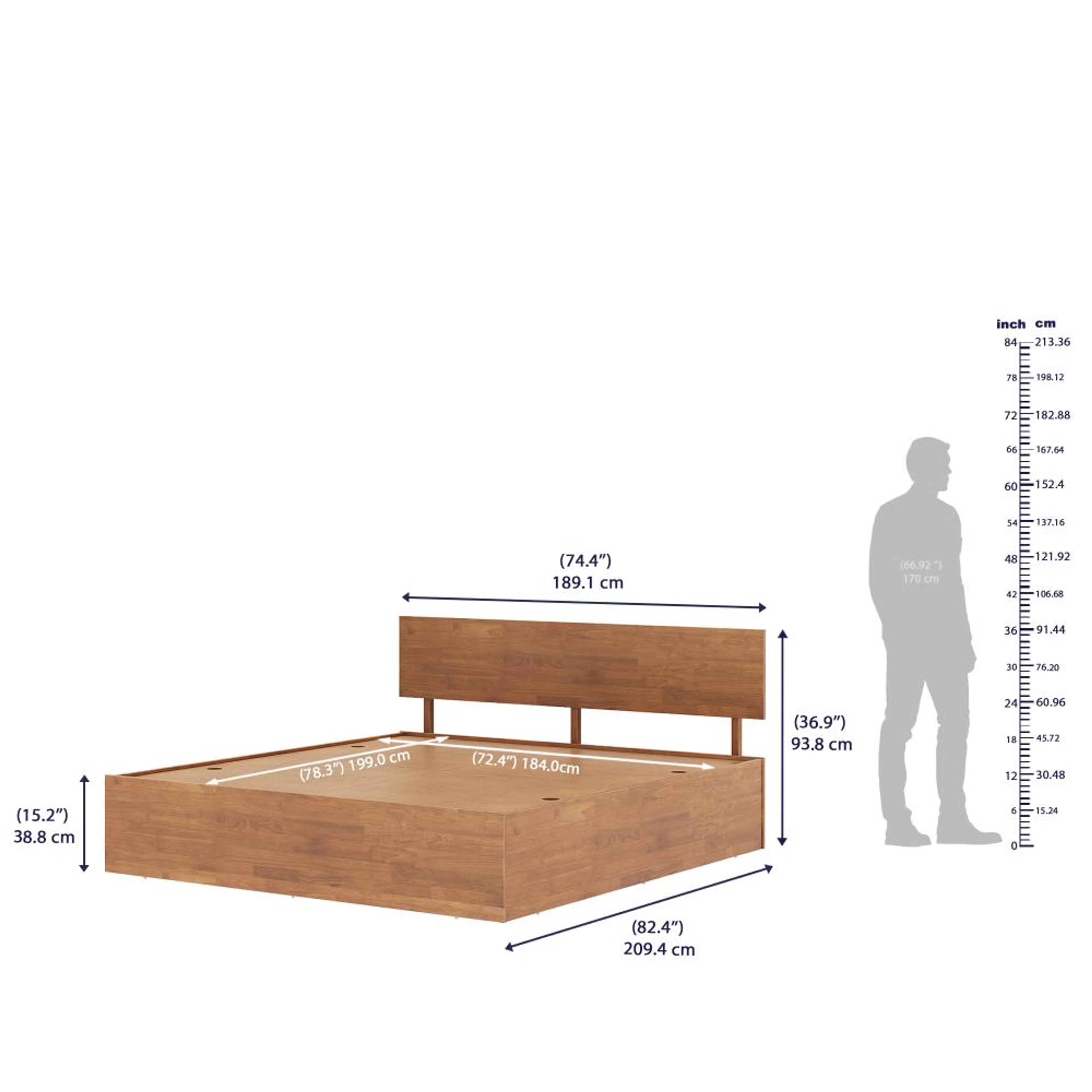 Wakefit Rico Solid Wood King Size With Storage Bed King - 78" x 72 8 Wakefit Rico Solid Wood King Size With Storage Bed King - 78" x 72\