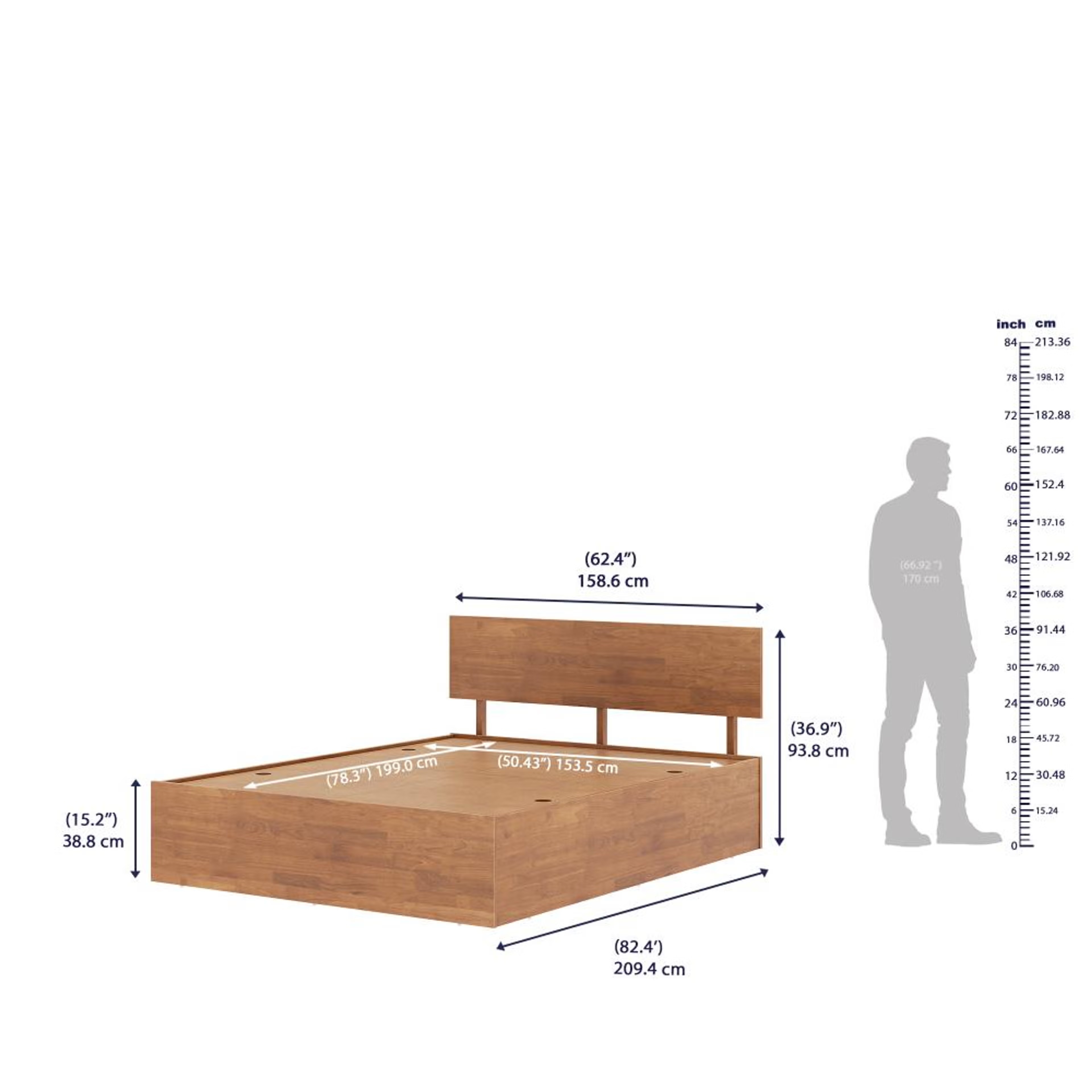 Wakefit Rico Solid Wood Queen Size With Storage Bed Queen - 78" x 60 8 Wakefit Rico Solid Wood Queen Size With Storage Bed Queen - 78" x 60\