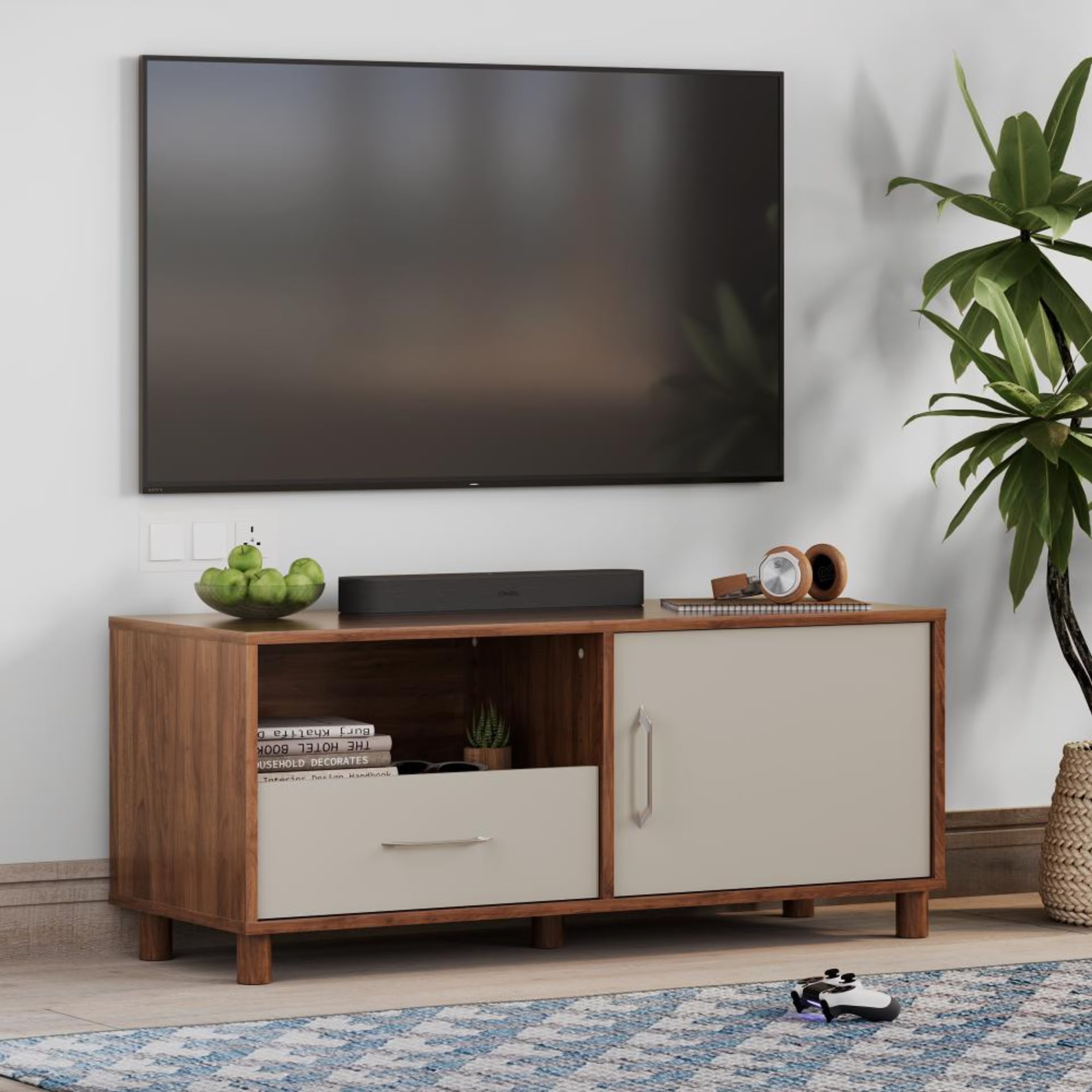 Wakefit Allie Engineering Wood 2 Module TV Unit bench, 1 Drawer, 2 Shelves, 1 Shutter, Without Cabin, design 1, Without Tall Unit