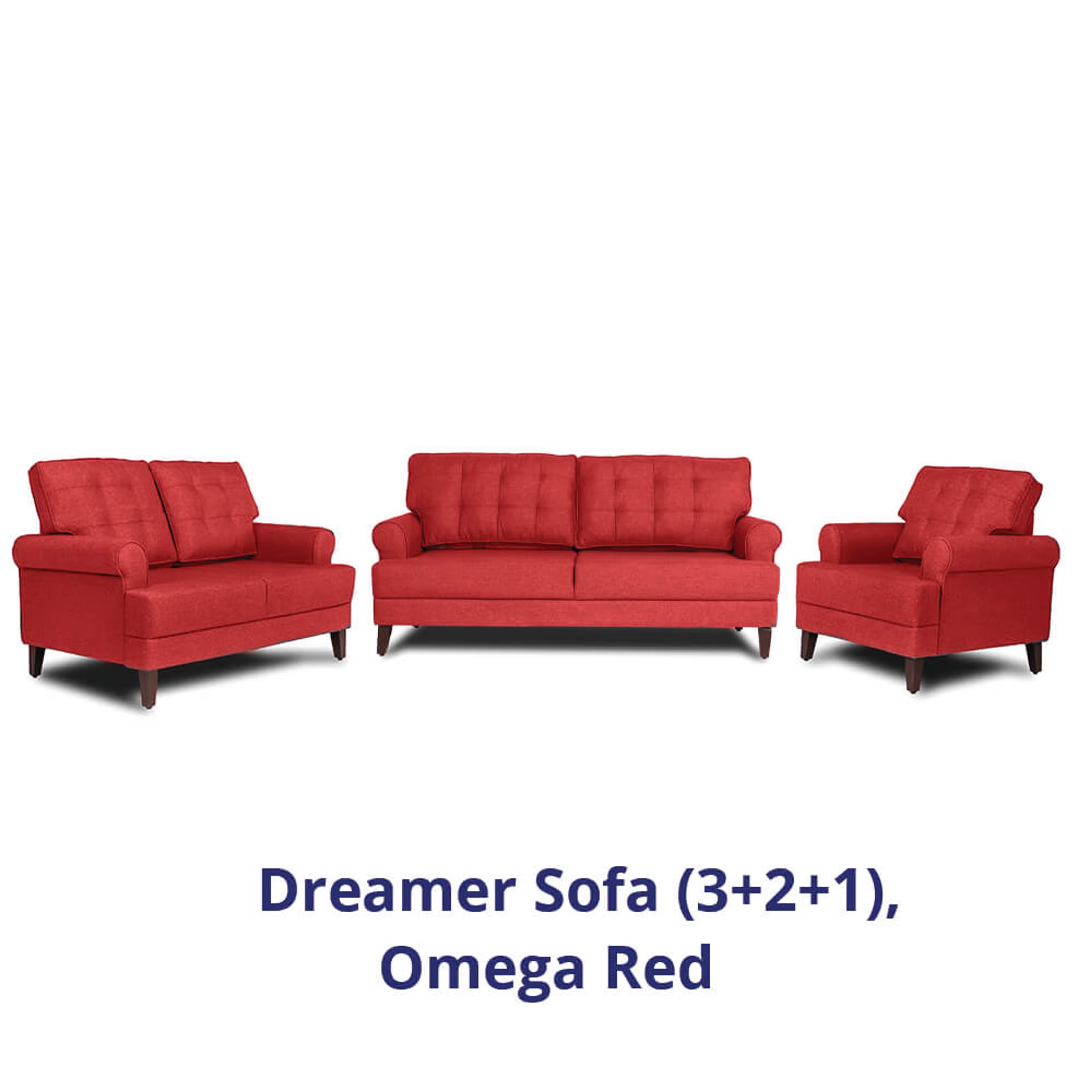 Wakefit Dreamer Sofa Set (3+2+1) Regular, 3 + 2 + 1, Omega Red