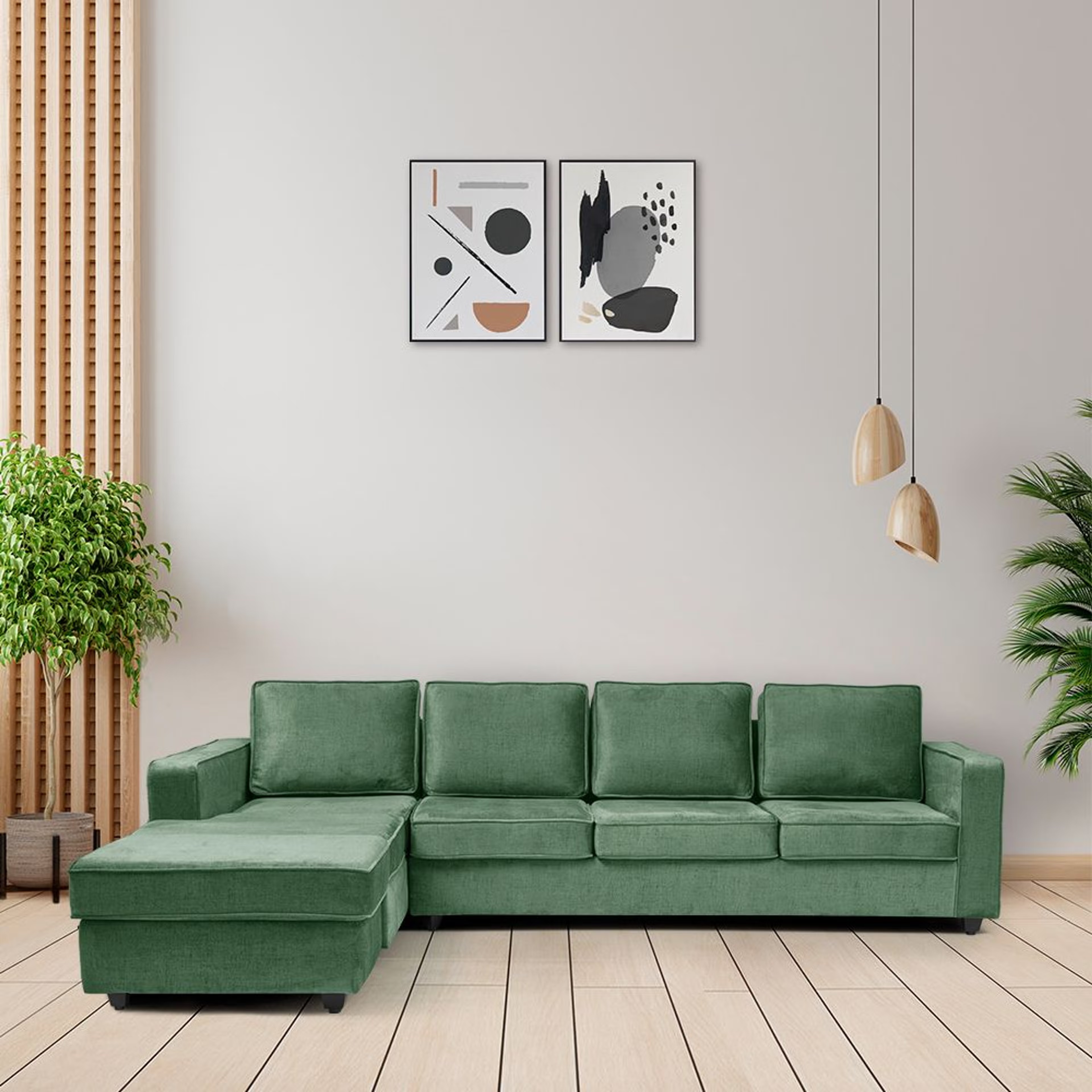 Wakefit Napper Plus L Shape Sofa Set (3 Seater + Left Aligned Chaise with Ottoman) Sectional, Set (3 Seater + Left Aligned Chaise with Ottoman), Green