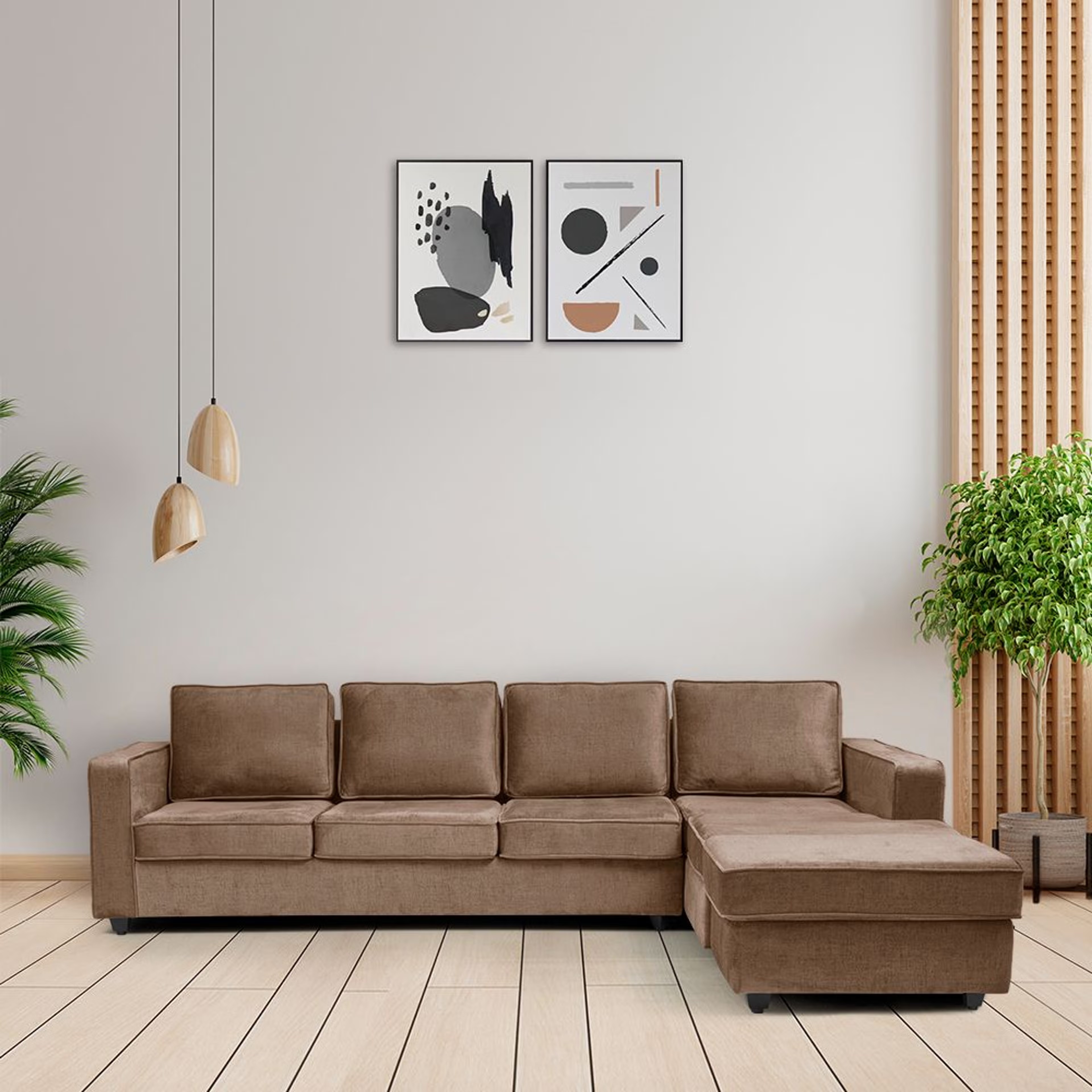 Wakefit Napper Plus L Shape Sofa Set (3 Seater + Right Aligned Chaise) Sectional, Set (3 Seater + Right Aligned Chaise), Mocha Brown