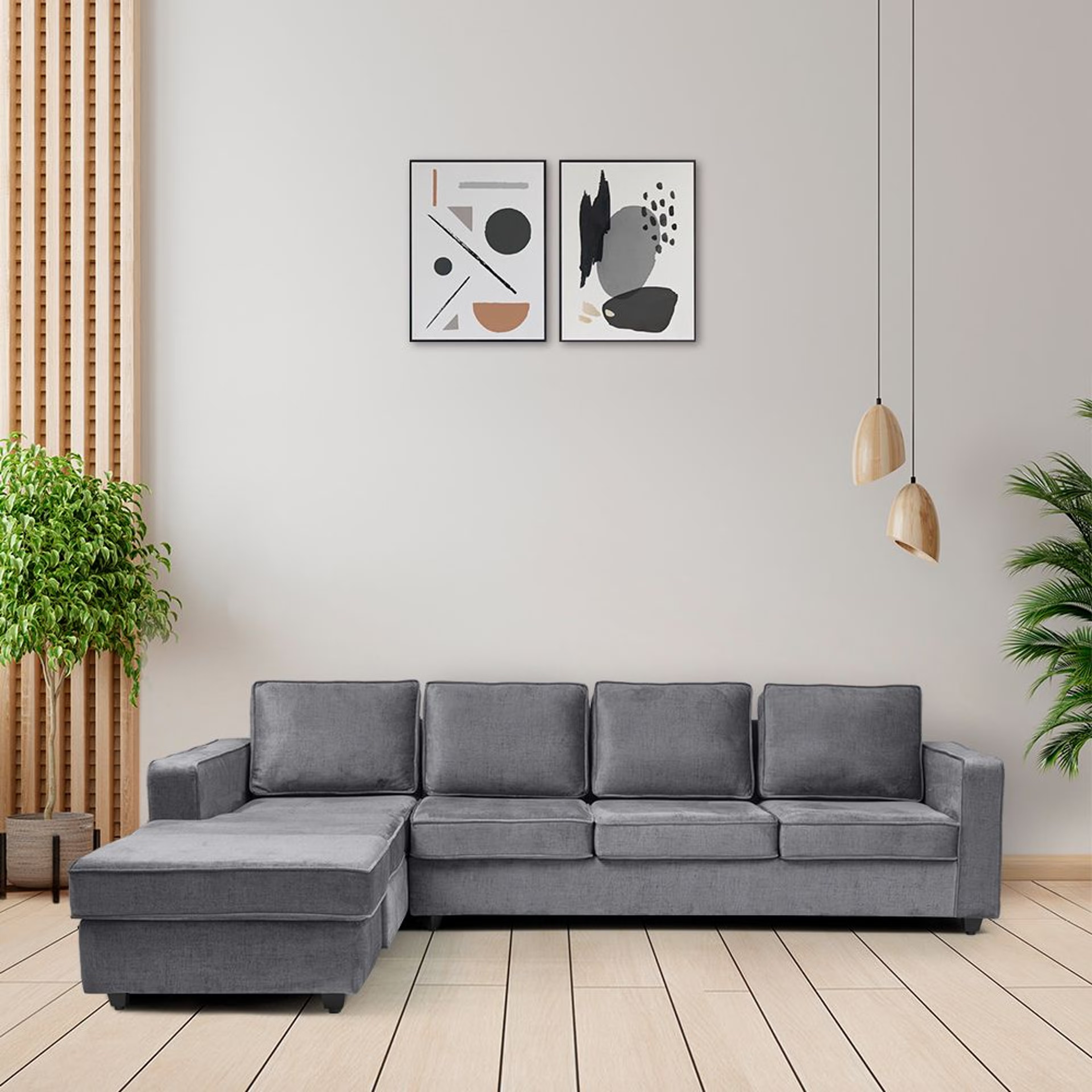 Wakefit Napper Plus L Shape Sofa Set (3 Seater + Left Aligned Chaise with Ottoman) Sectional, Set (3 Seater + Left Aligned Chaise with Ottoman), Charcoal Grey