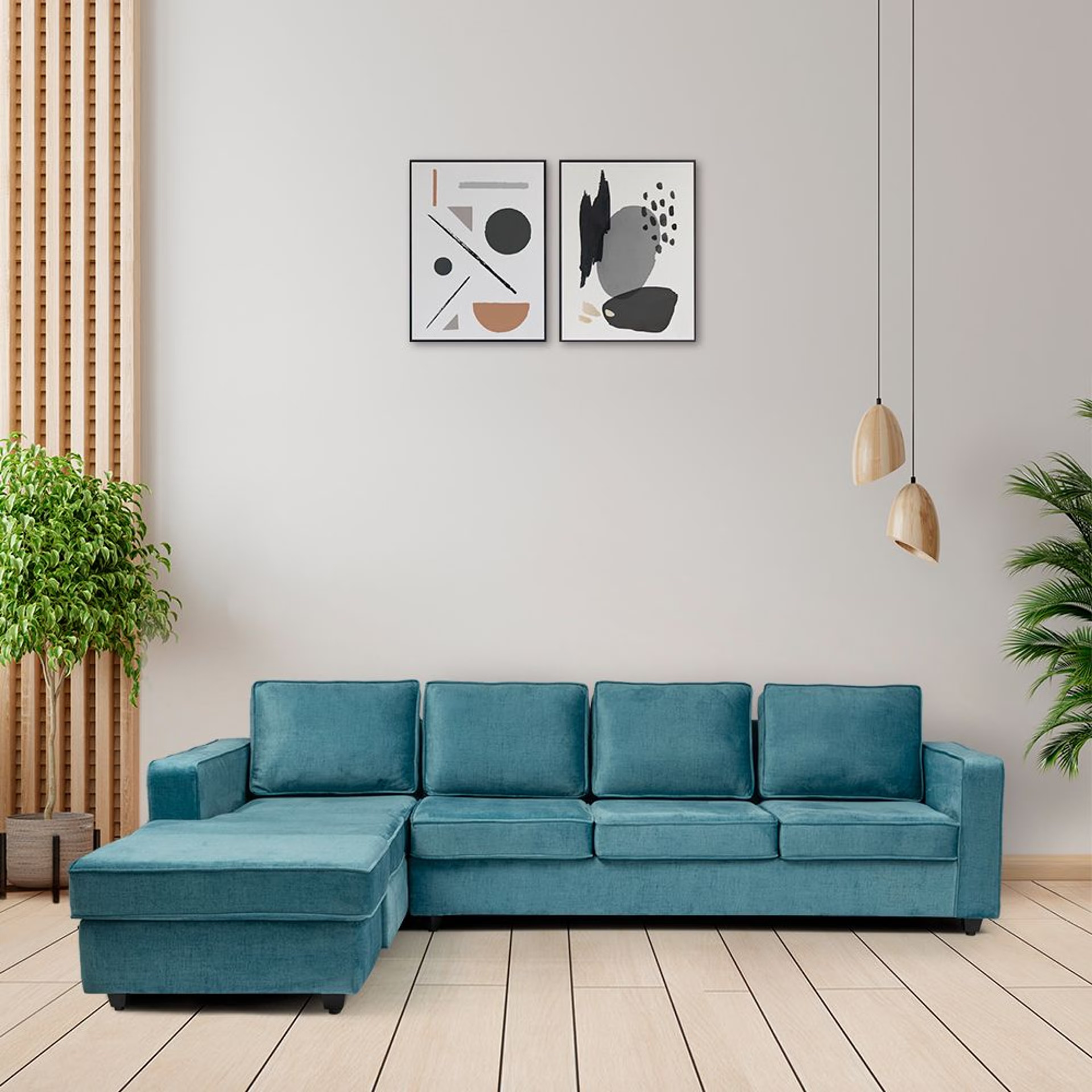 Wakefit Napper Plus L Shape Sofa Set (3 Seater + Left Aligned Chaise) Sectional, Set (3 Seater + Left Aligned Chaise), Aqua Blue