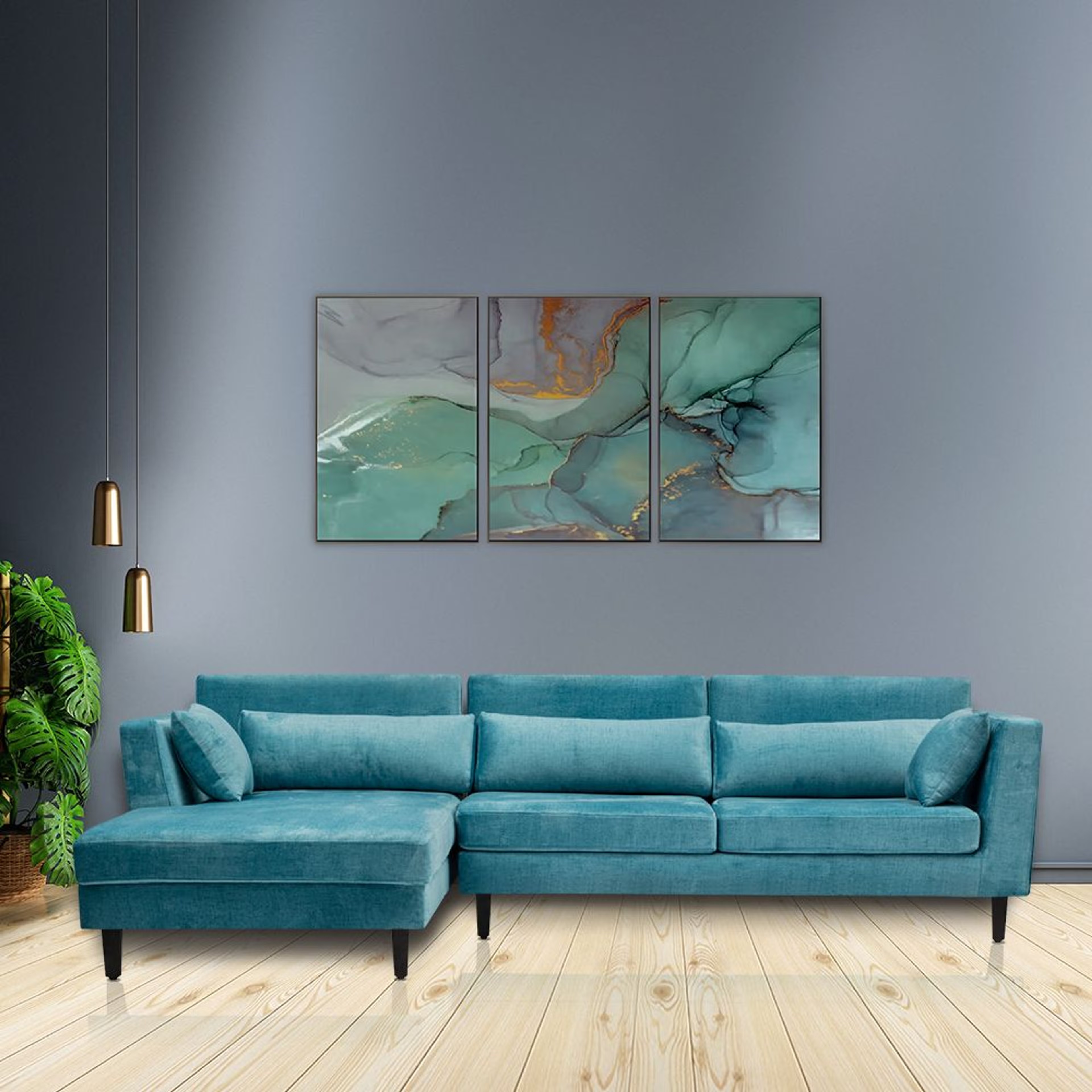 Wakefit Snoozepro Plus L Shape Sofa Set (3 Seater + Left Aligned Chaise) Sectional, Set (3 Seater + Left Aligned Chaise), Aqua Blue