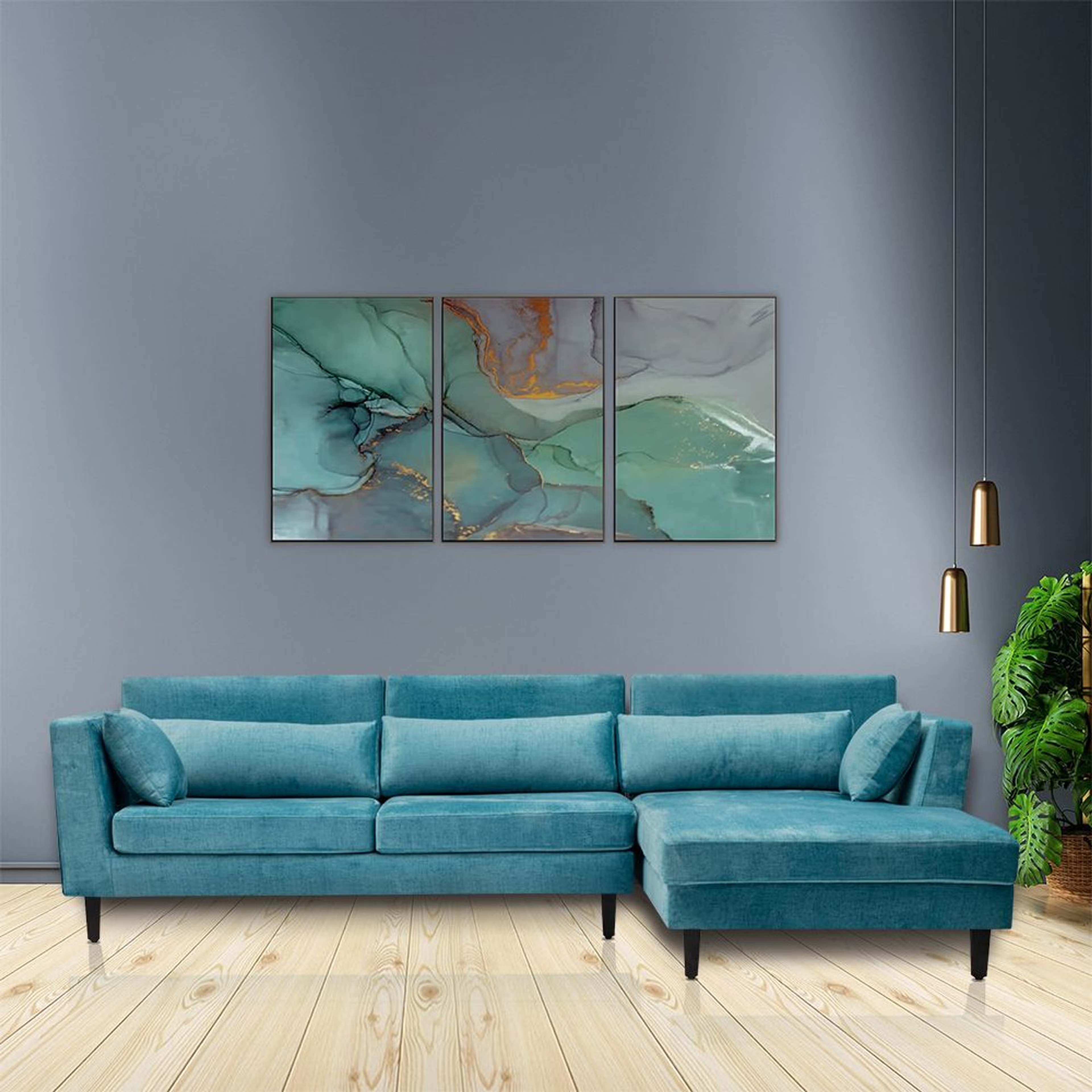 Wakefit Snoozepro Plus L Shape Sofa Set (3 Seater + Right Aligned Chaise) Sectional, Set (3 Seater + Right Aligned Chaise), Aqua Blue
