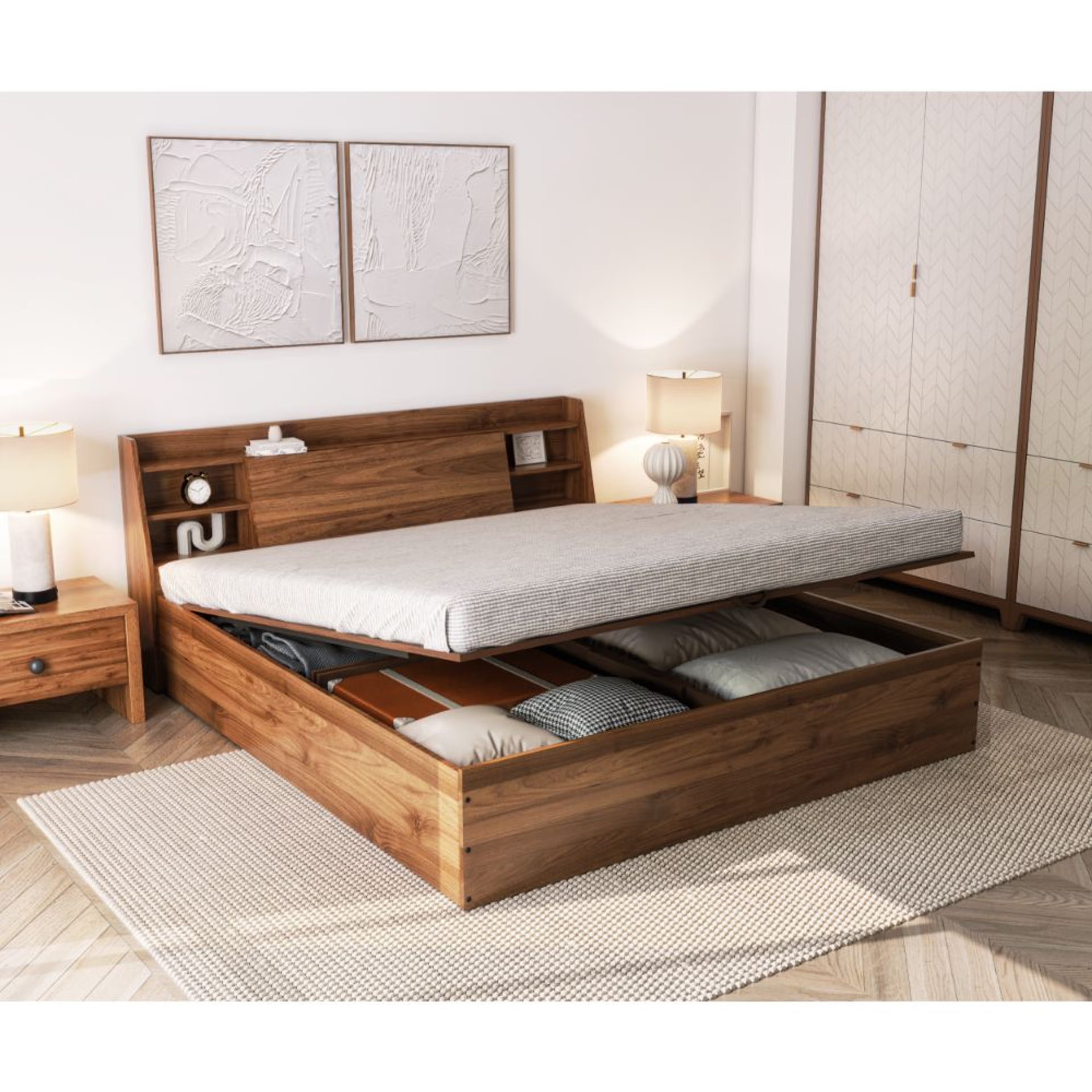 Wakefit Leo King Storage Engineered Wood Bed with Hydraulic mechanism King - 78" x 72\