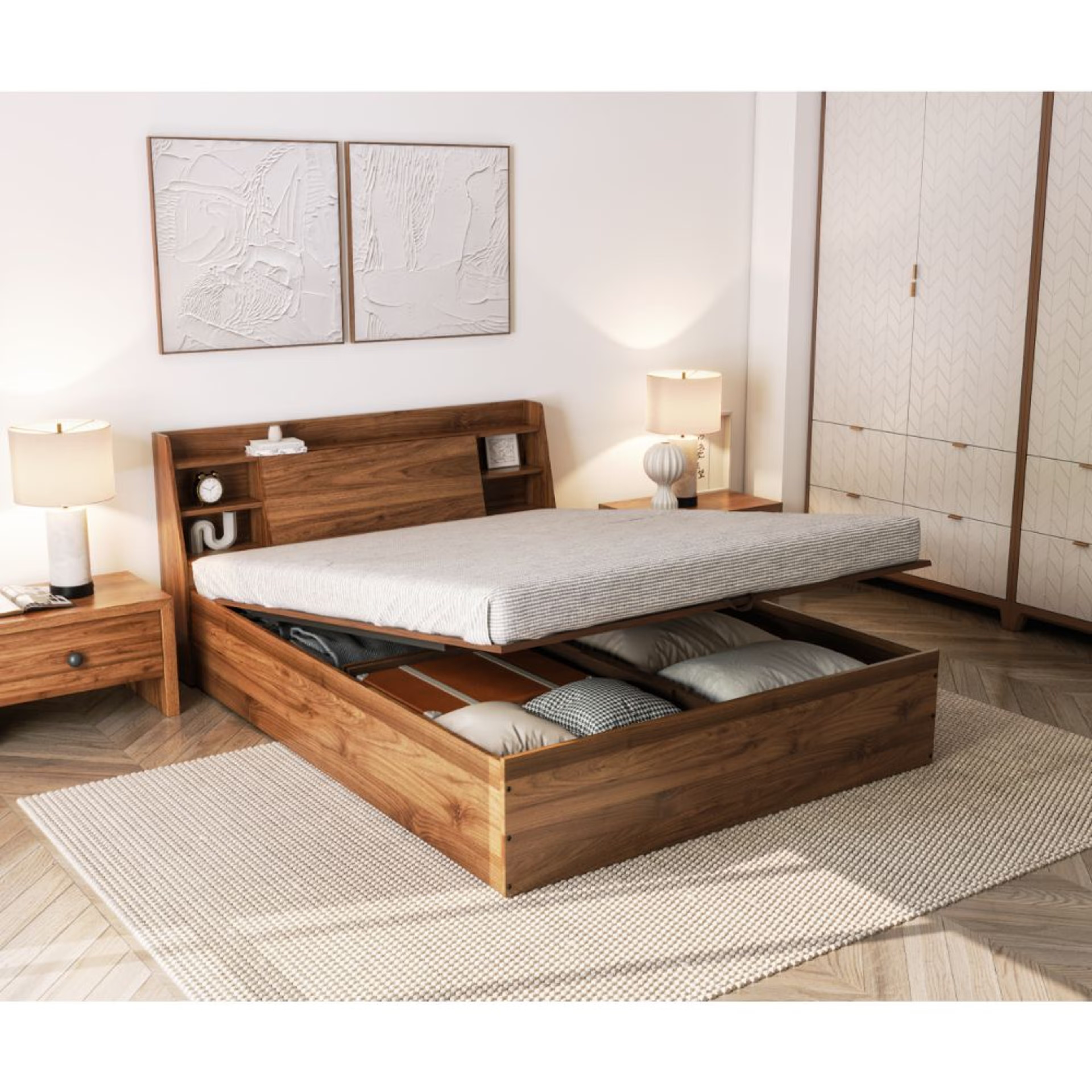 Home 38 Wakefit Leo Queen Storage Engineered Wood Bed with Hydraulic mechanism Queen - 78" x 60\