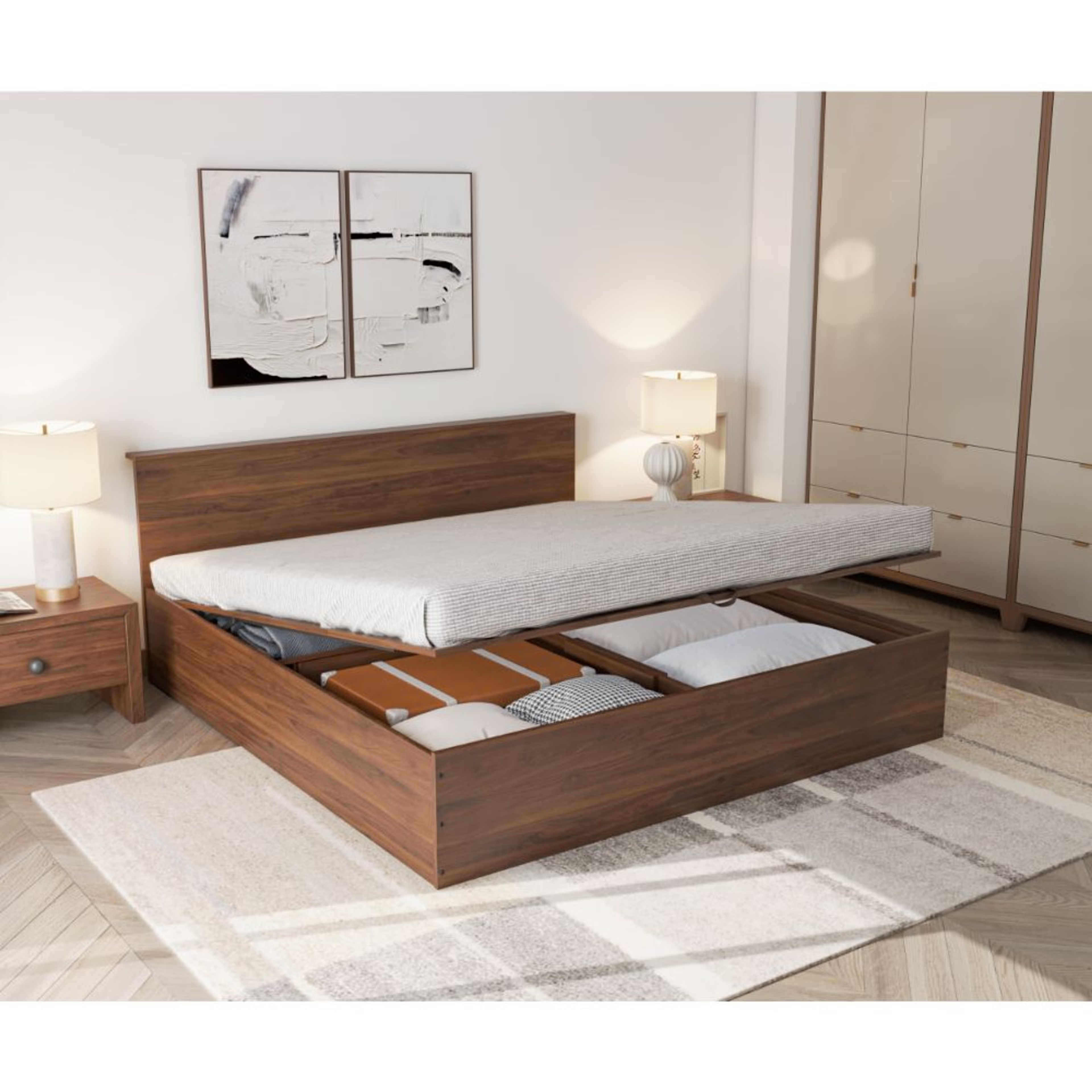 Wakefit Taurus King Storage Engineered Wood Bed with Hydraulic mechanism King - 78" x 72\