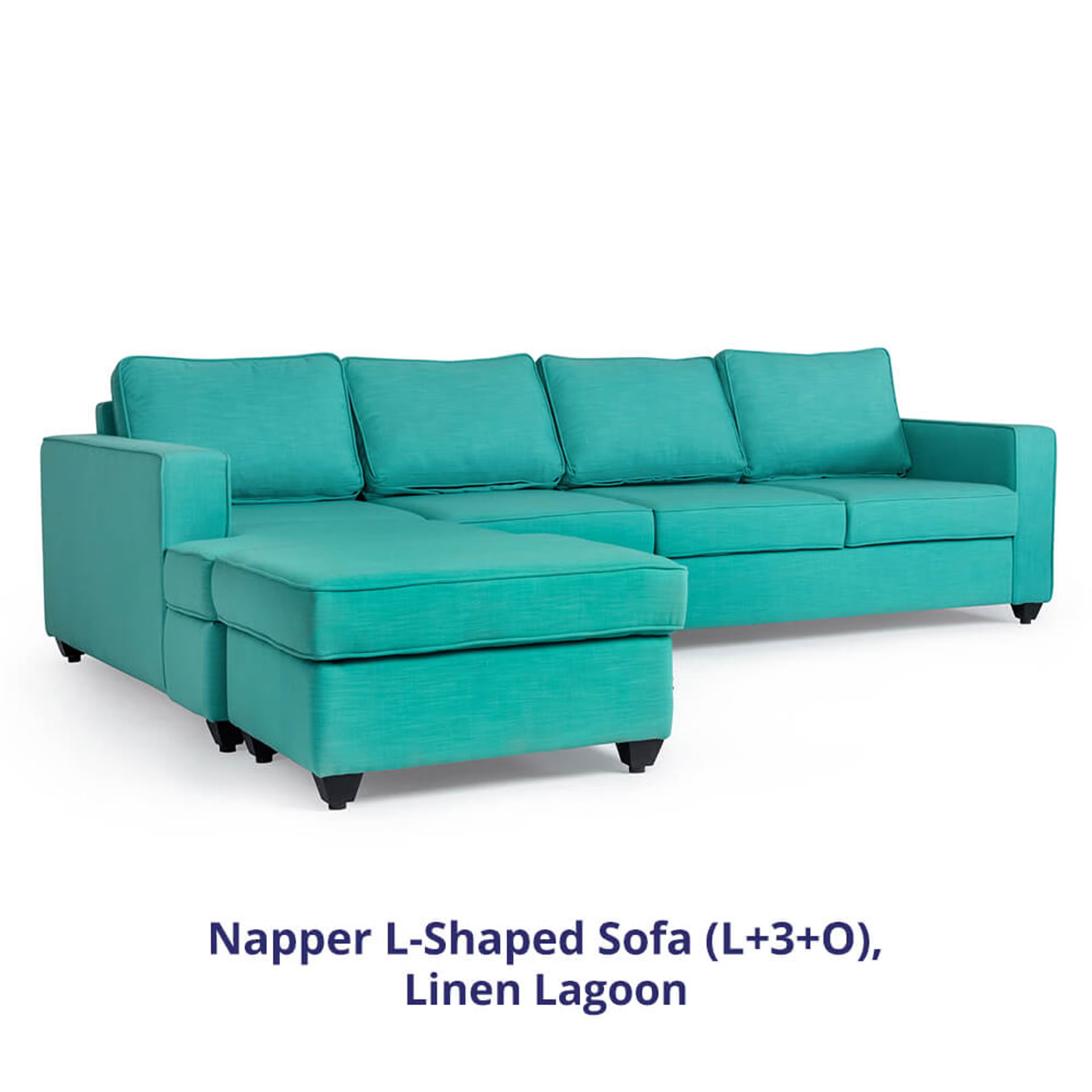 Home 33 Wakefit Napper Sofa Sectional, Without Storage, 3 + Left Aligned Chaise with Ottoman, Lagoon