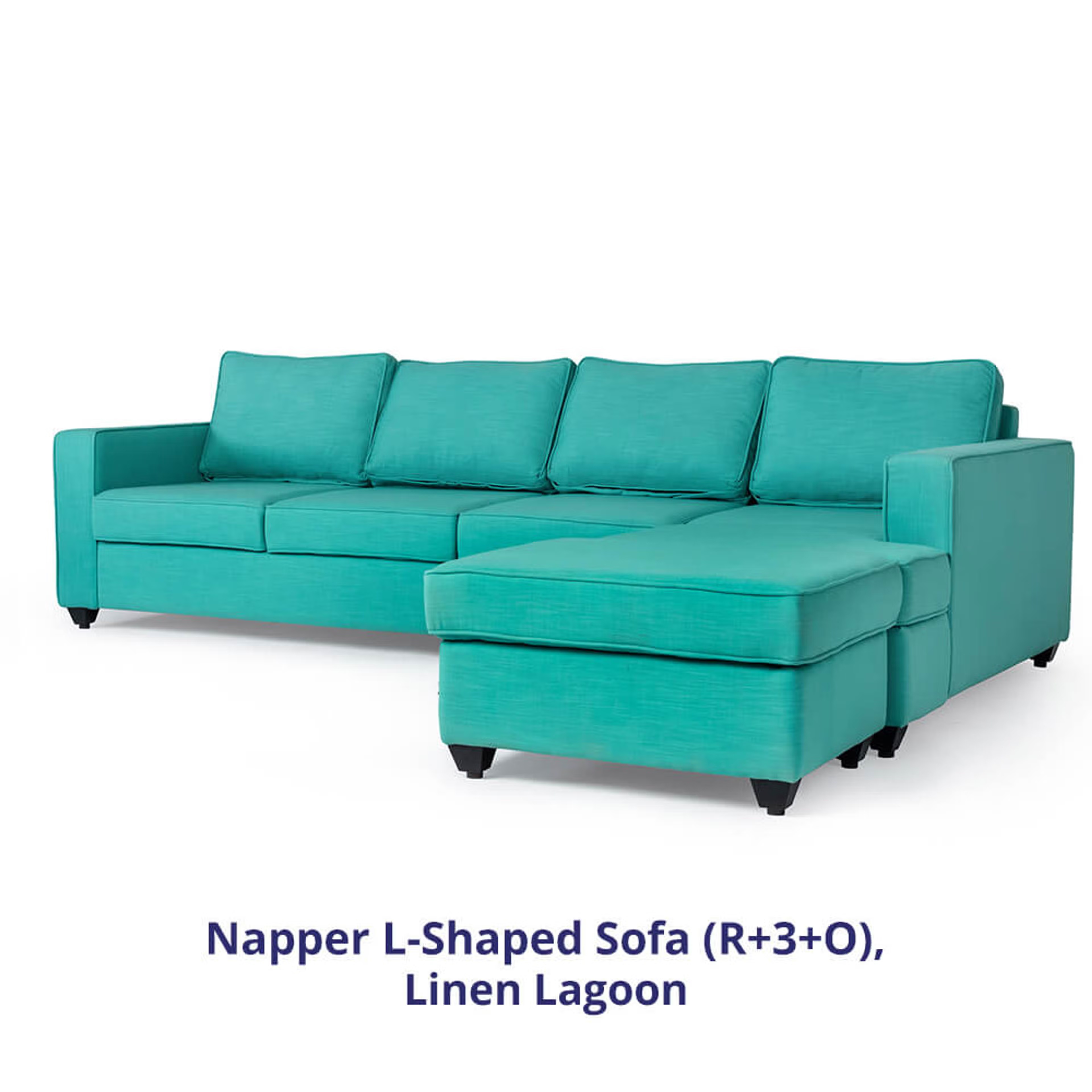 Wakefit Napper Sofa Sectional, Without Storage, 3 + Right Aligned Chaise with Ottoman, Lagoon
