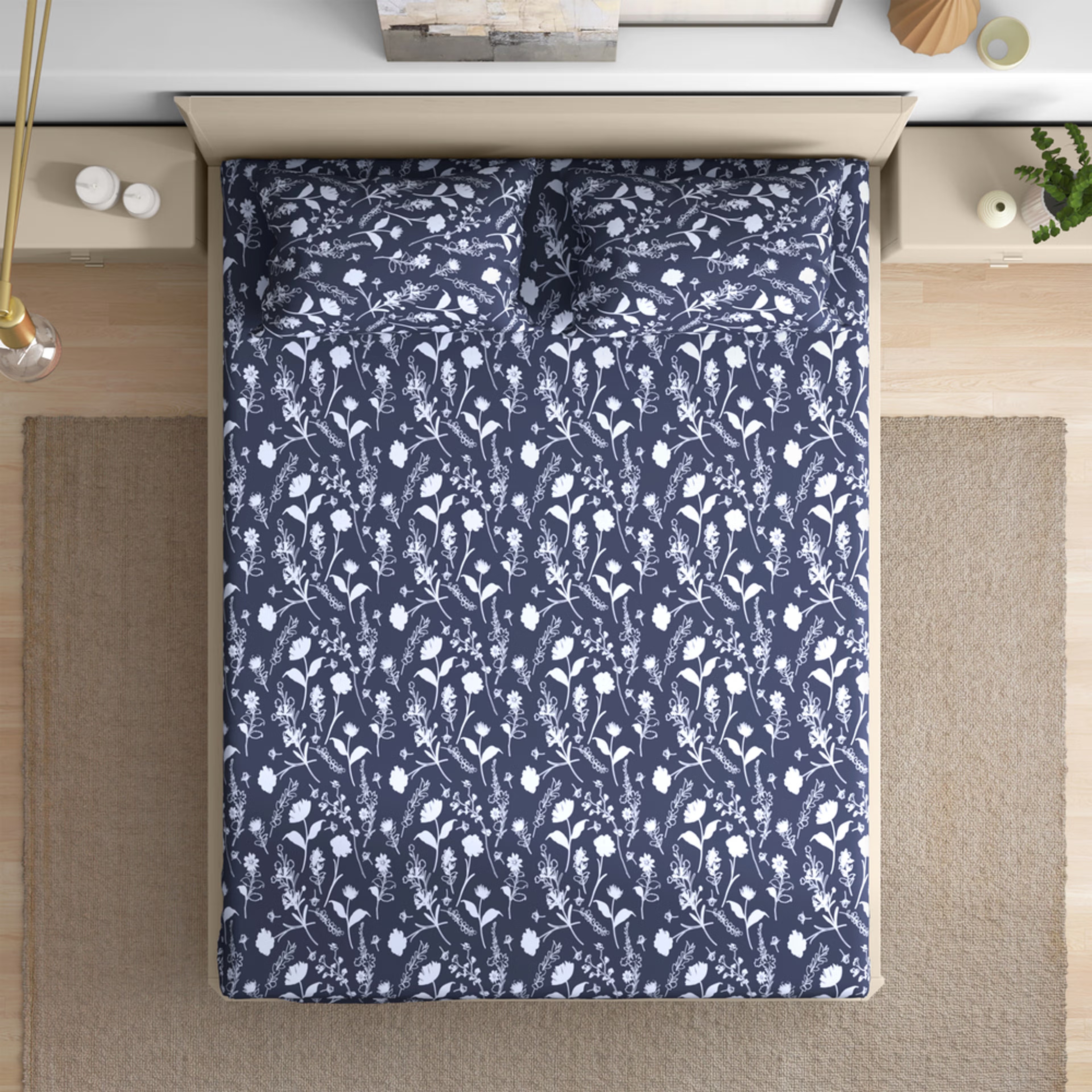 Wakefit 100% Cotton 200 TC Fitted Bedsheet With 2 Pillow Cover I Evelyn King - 78" x 72\
