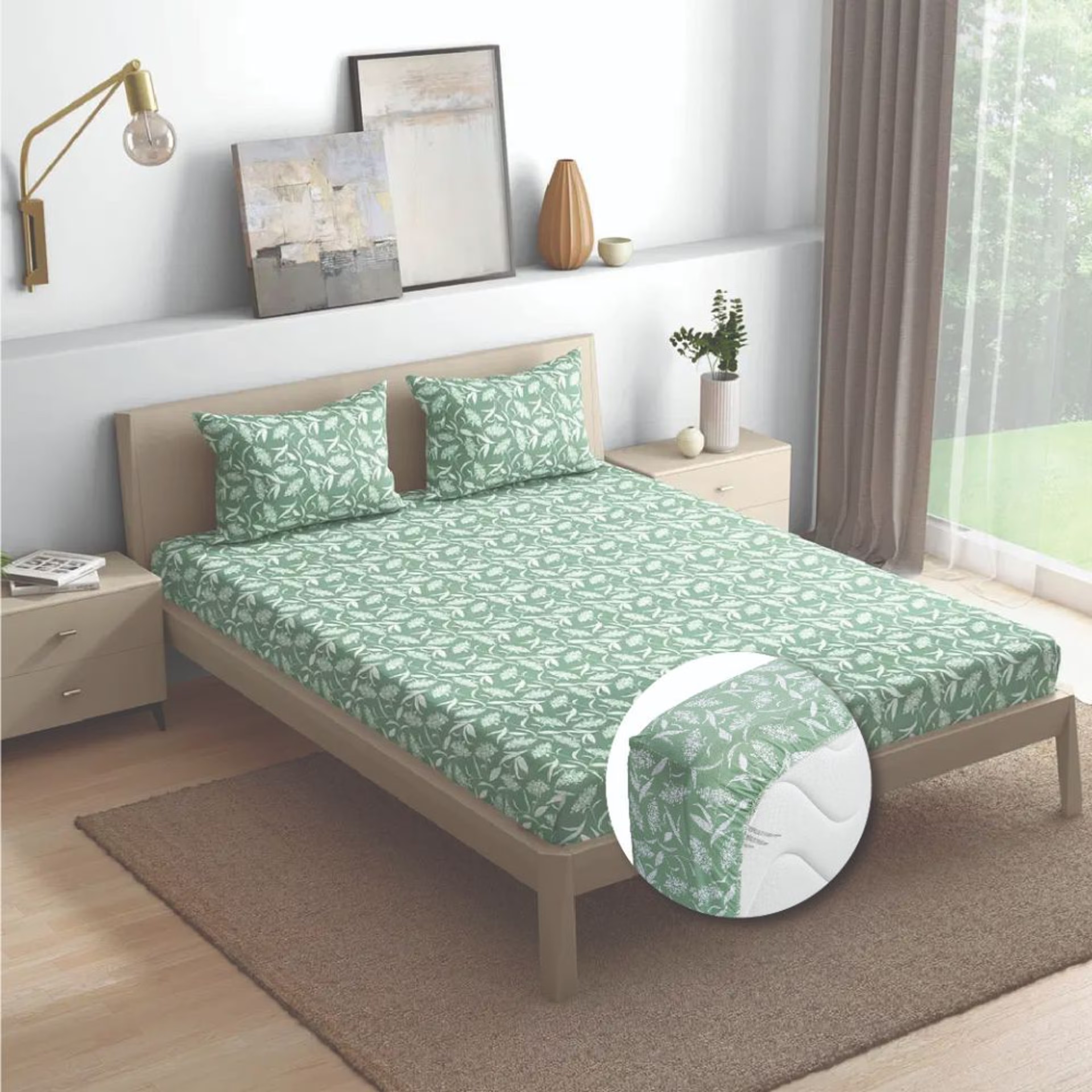 100% Cotton 200 TC Fitted Bedsheet With 1 Pillow Cover | Hester Single, 72" x 30", Hester| 1.83m x 76cm Single - 72" x 30\