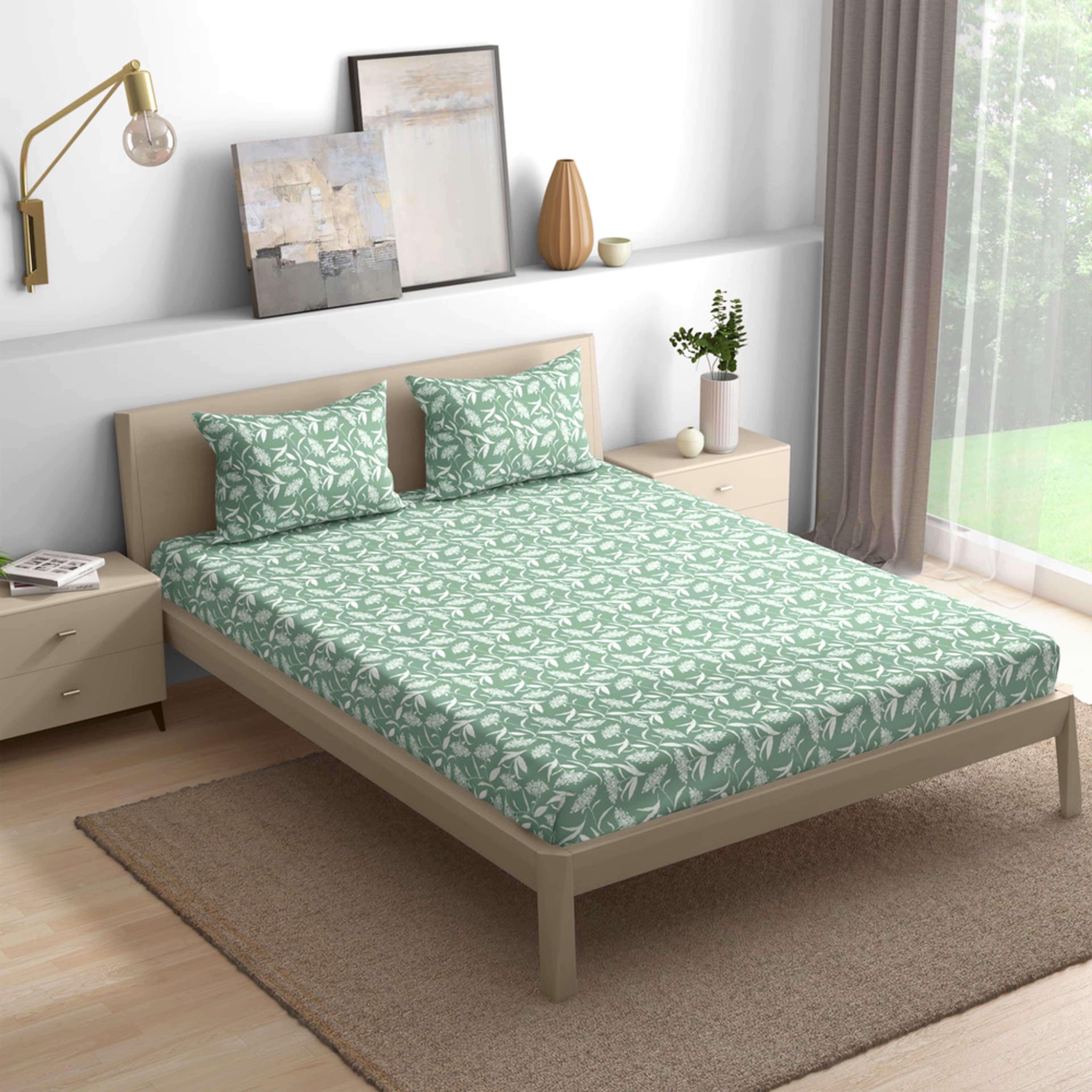100% Cotton 200 TC Fitted Bedsheet With 1 Pillow Cover | Hester Single, 72" x 36", Hester| 1.83m x 91cm Single - 72" x 36\