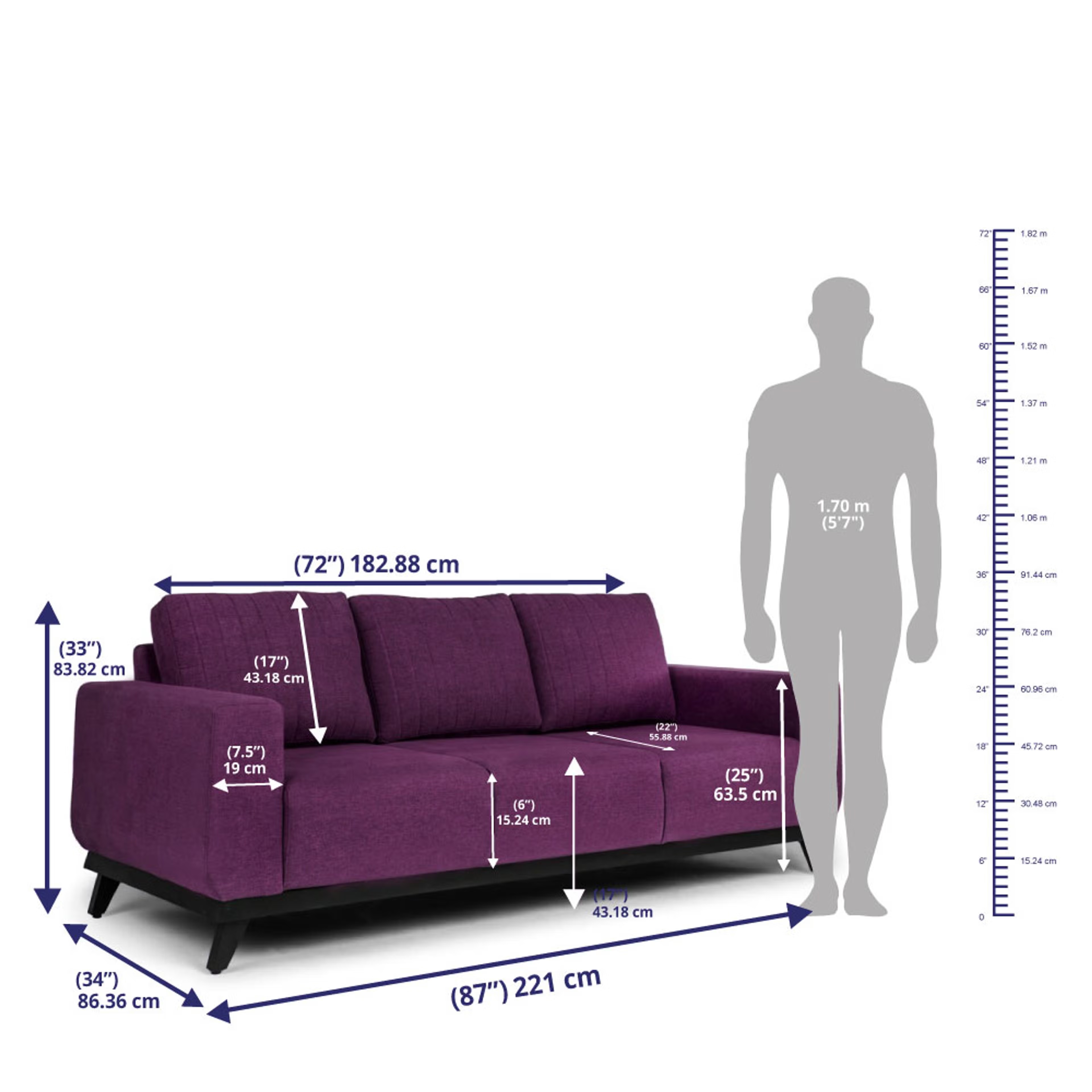 Wakefit Barcelona Sofa - Three Seater Regular, Three Seater, Grape Purple 5 Wakefit Barcelona Sofa - Three Seater Regular, Three Seater, Grape Purple