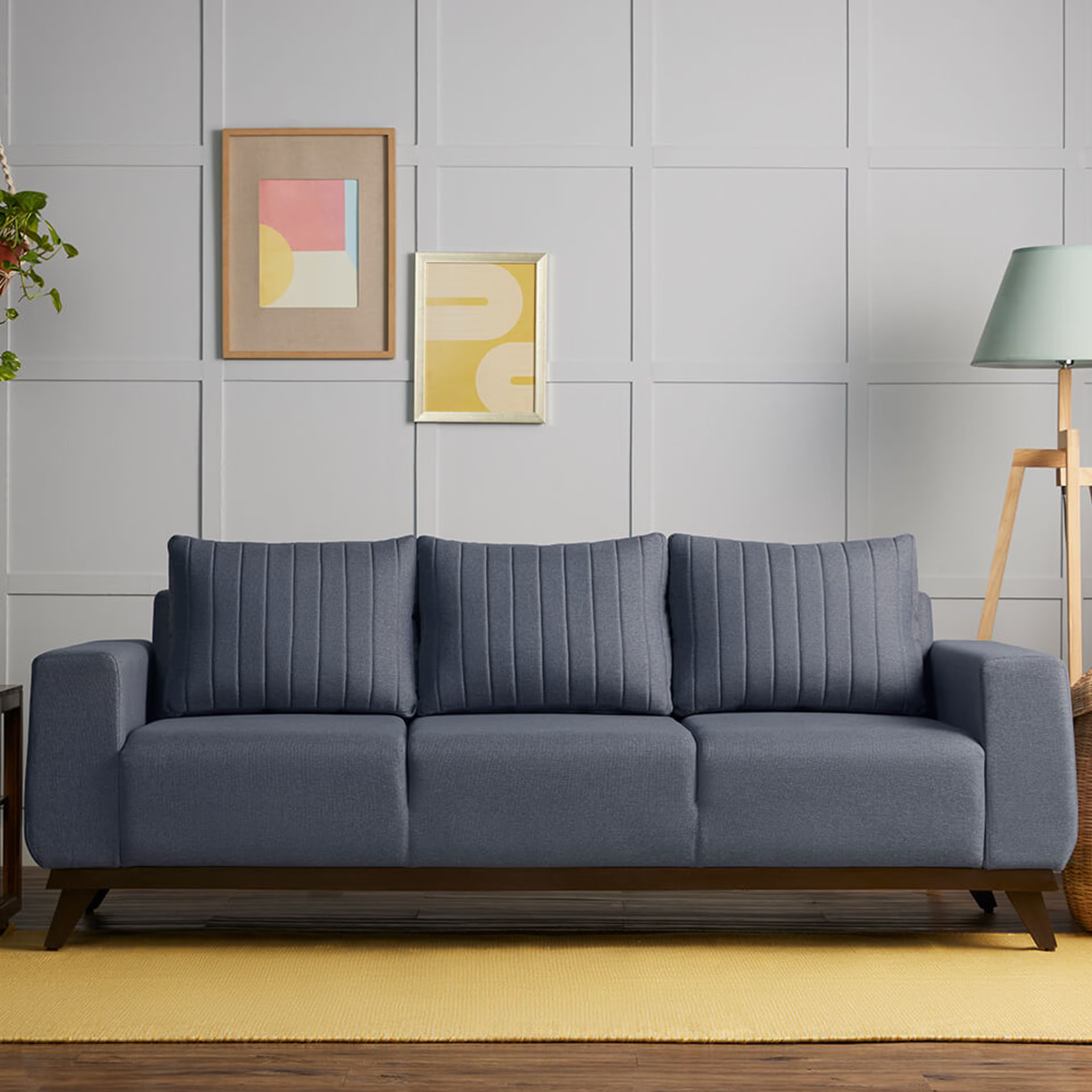 Wakefit Barcelona Sofa - Three Seater Regular, Three Seater, Omega Blue